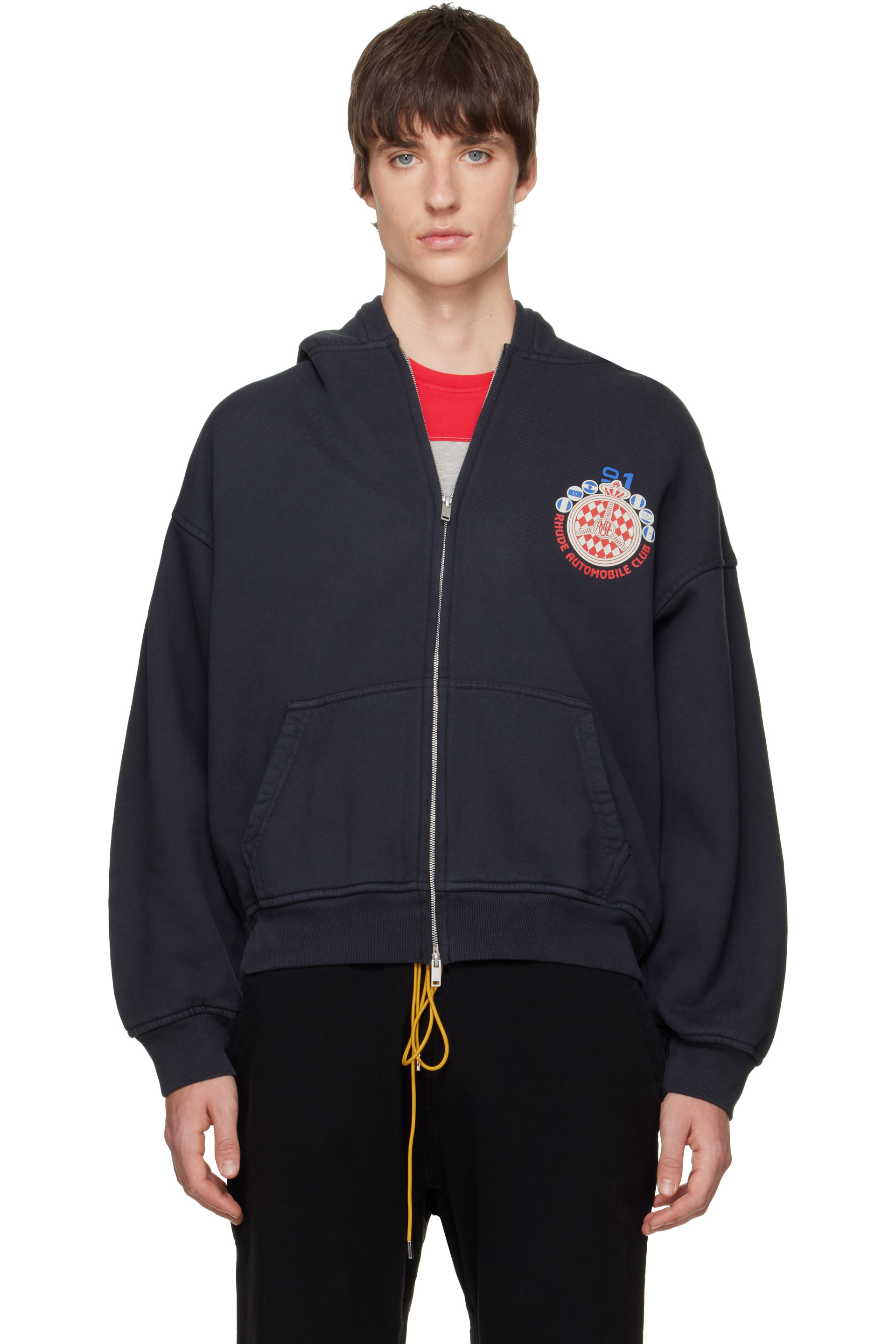 Rhude - Black 'Rhude Automobile Club' Zip-Up Hoodie