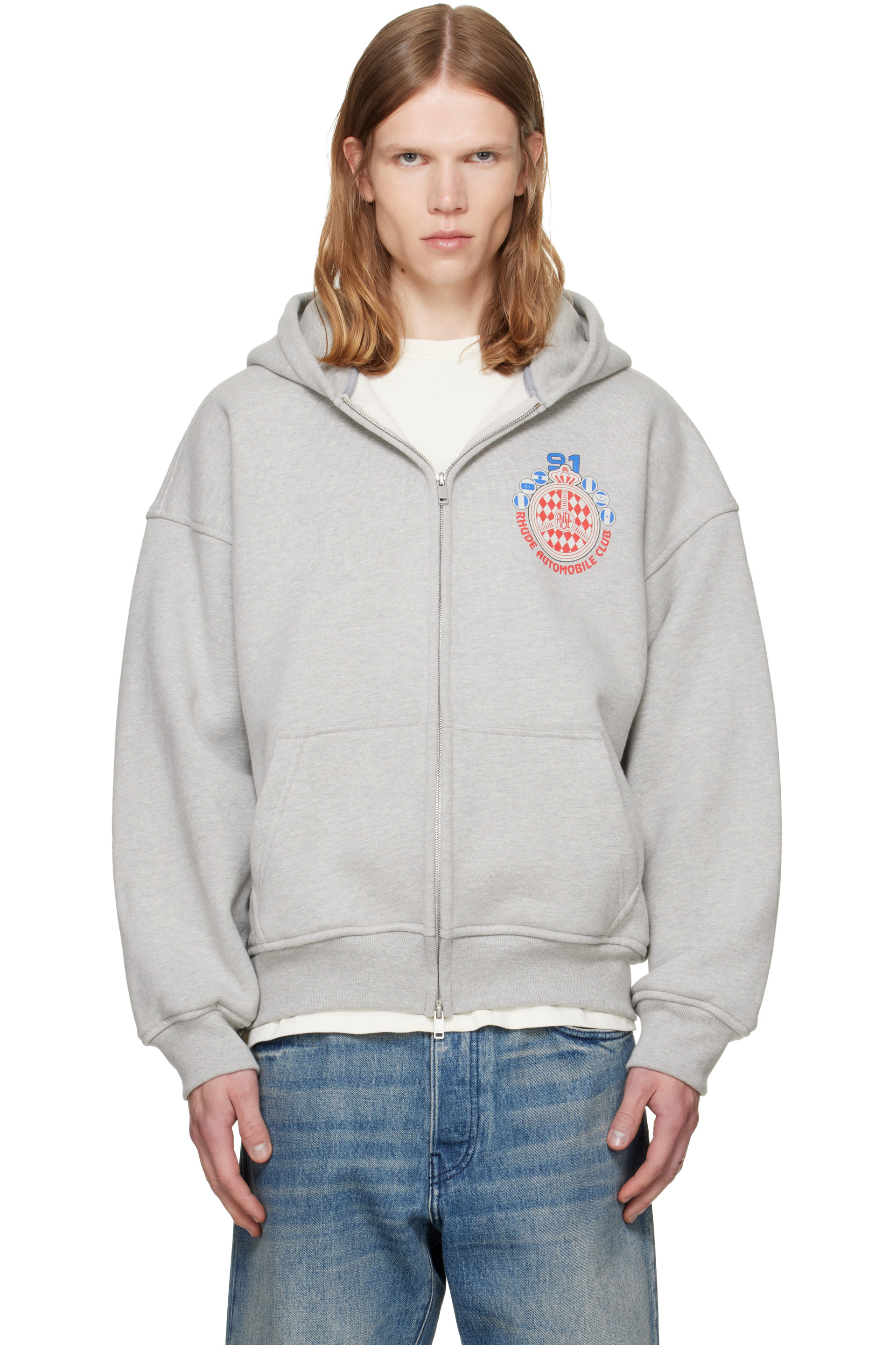 Rhude - Pull à capuche 'Rhude Automobile Club' gris à gris