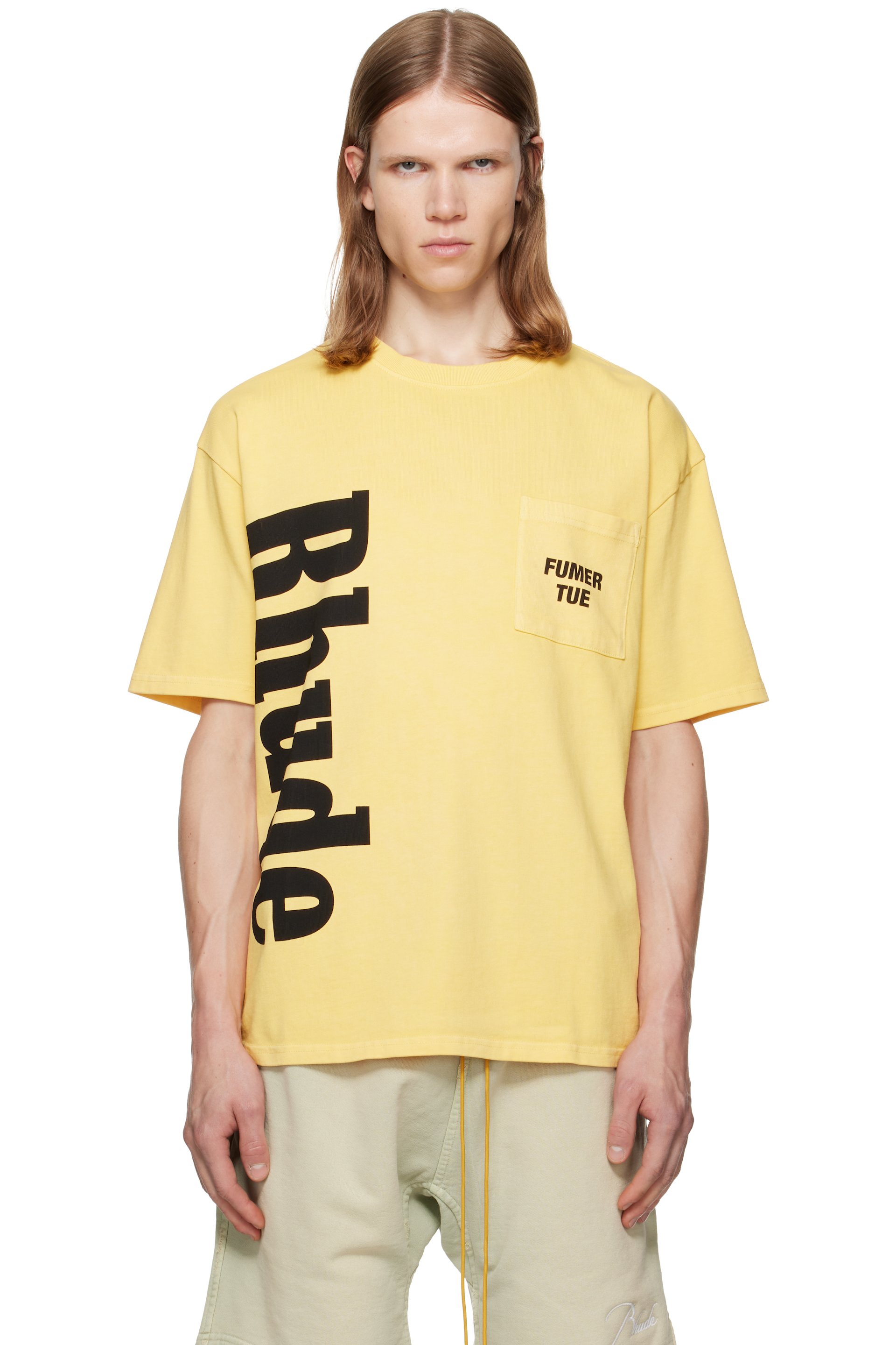 Rhude - Yellow 'Rhude' Logo Pocket T-shirt