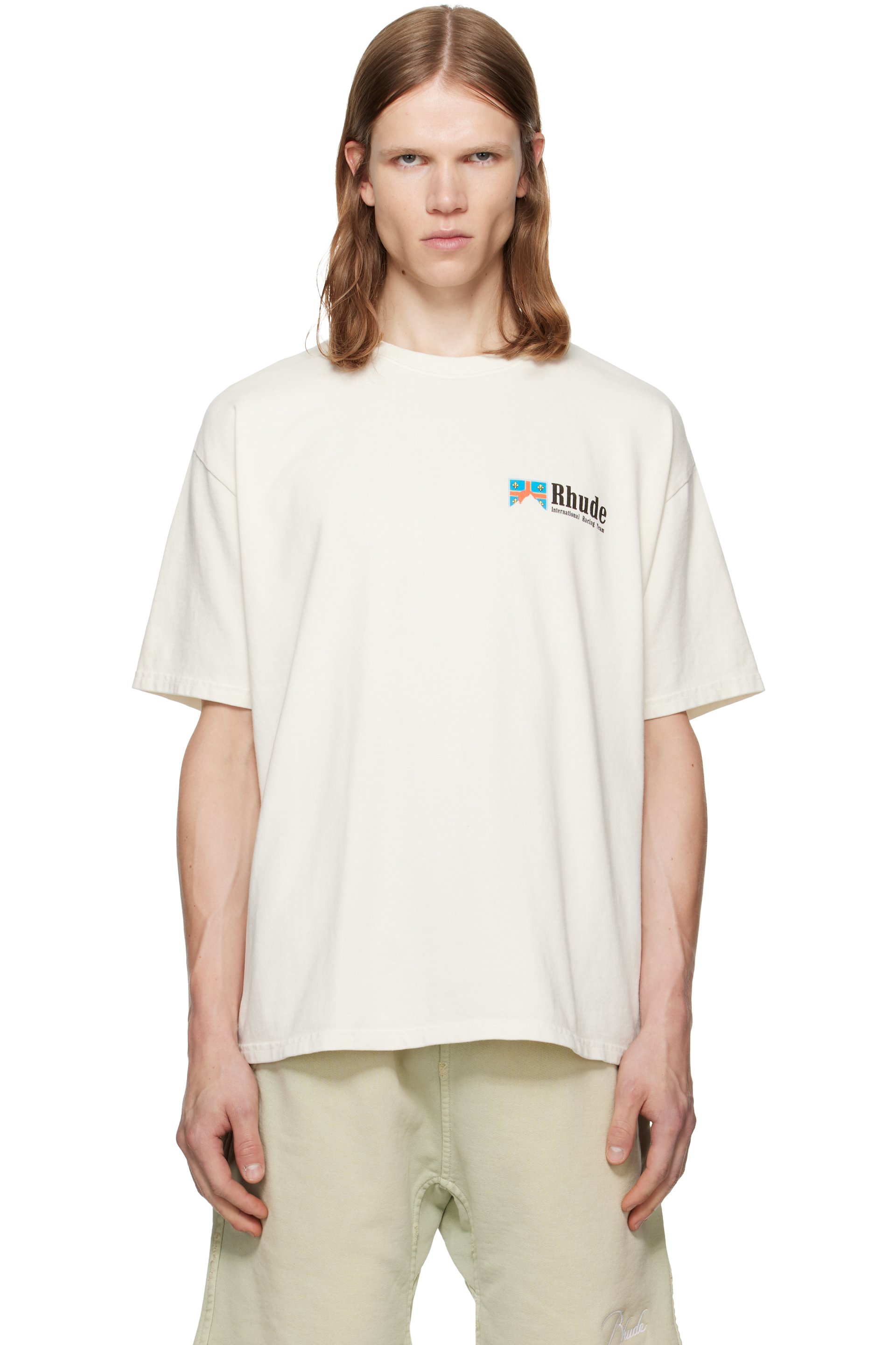 Rhude - T-shirt blanc cassé à logo