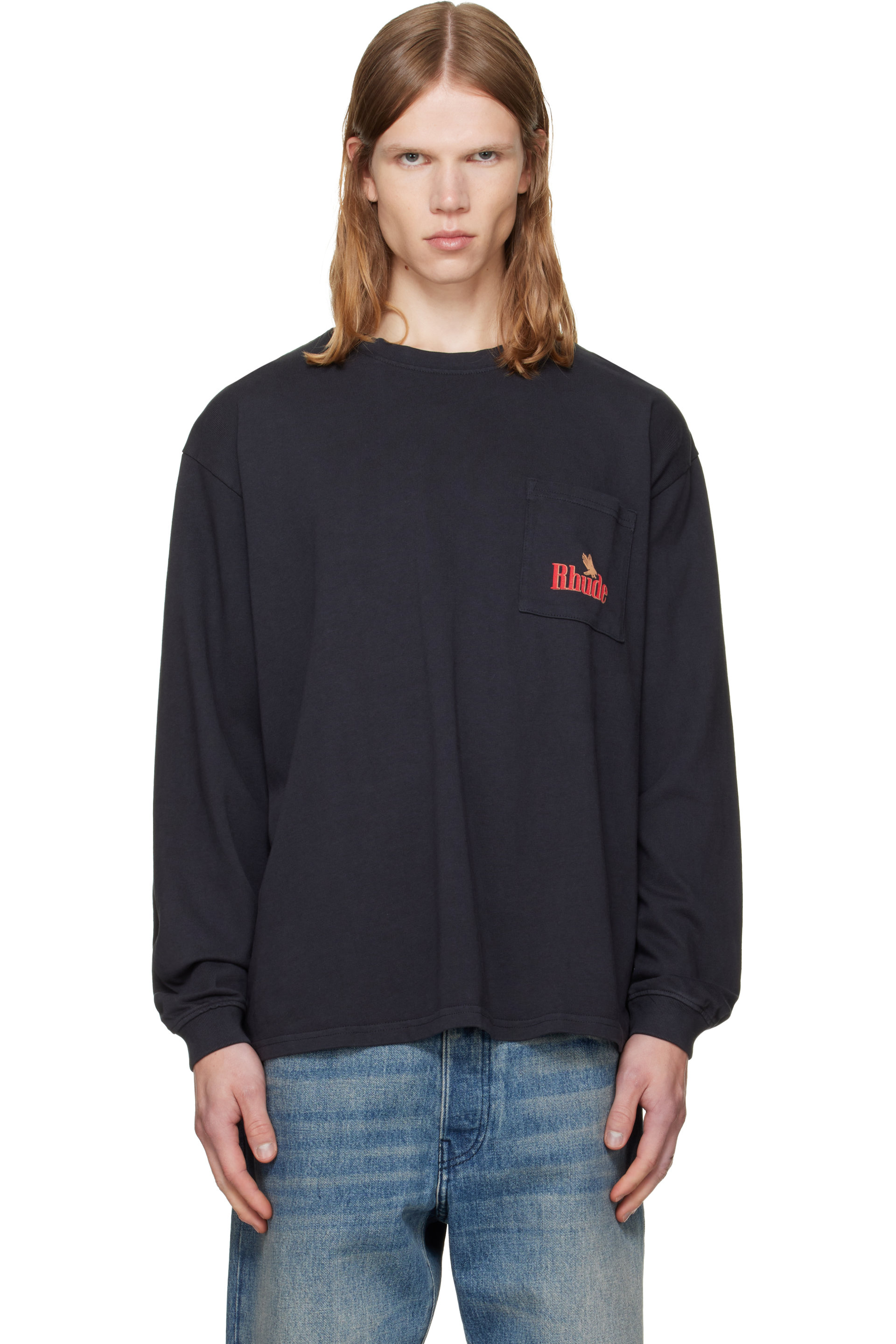 Rhude - T-shirt à manches longues 'Rhude American Spirit' noir à poche