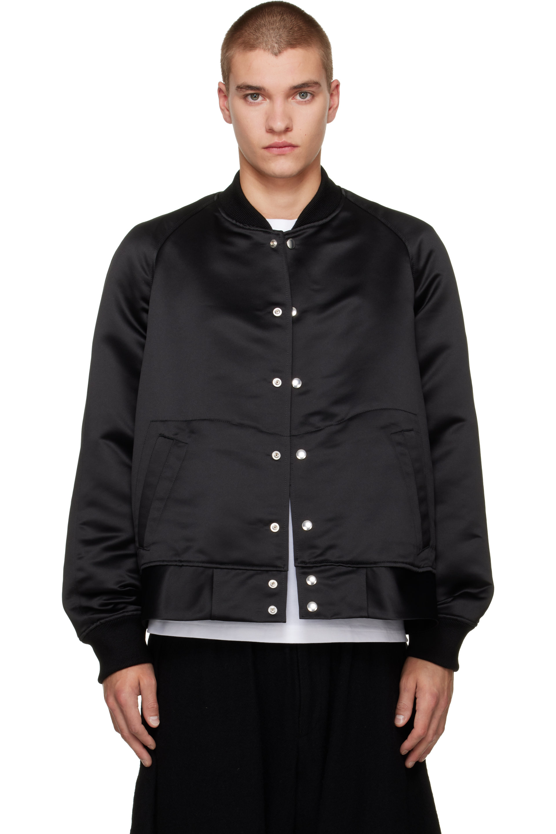 Black Comme des Garçons - Black Polyester Heavy Satin Bomber Jacket
