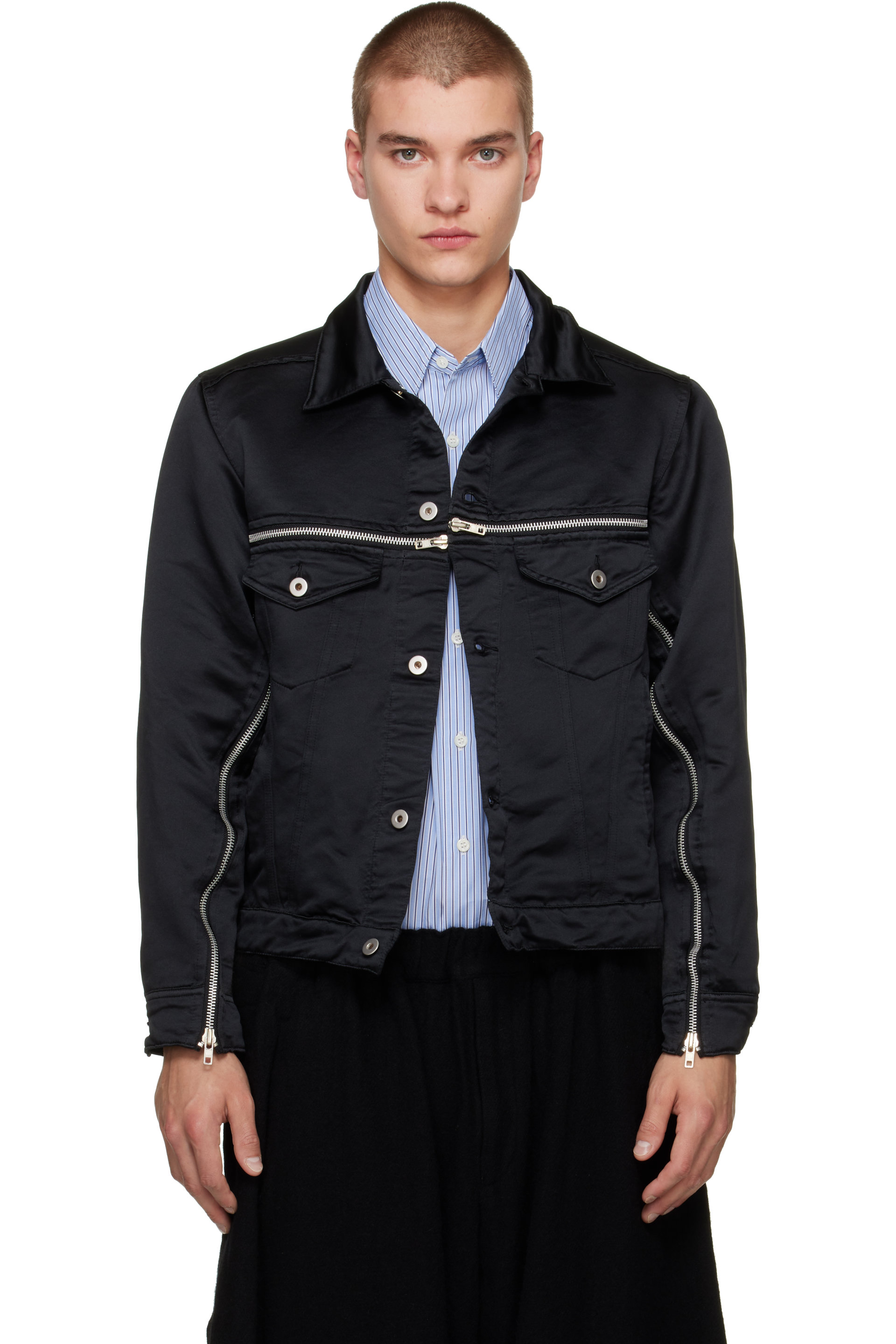 Black Comme des Garçons - Black Polyester Heavy Satin Jacket