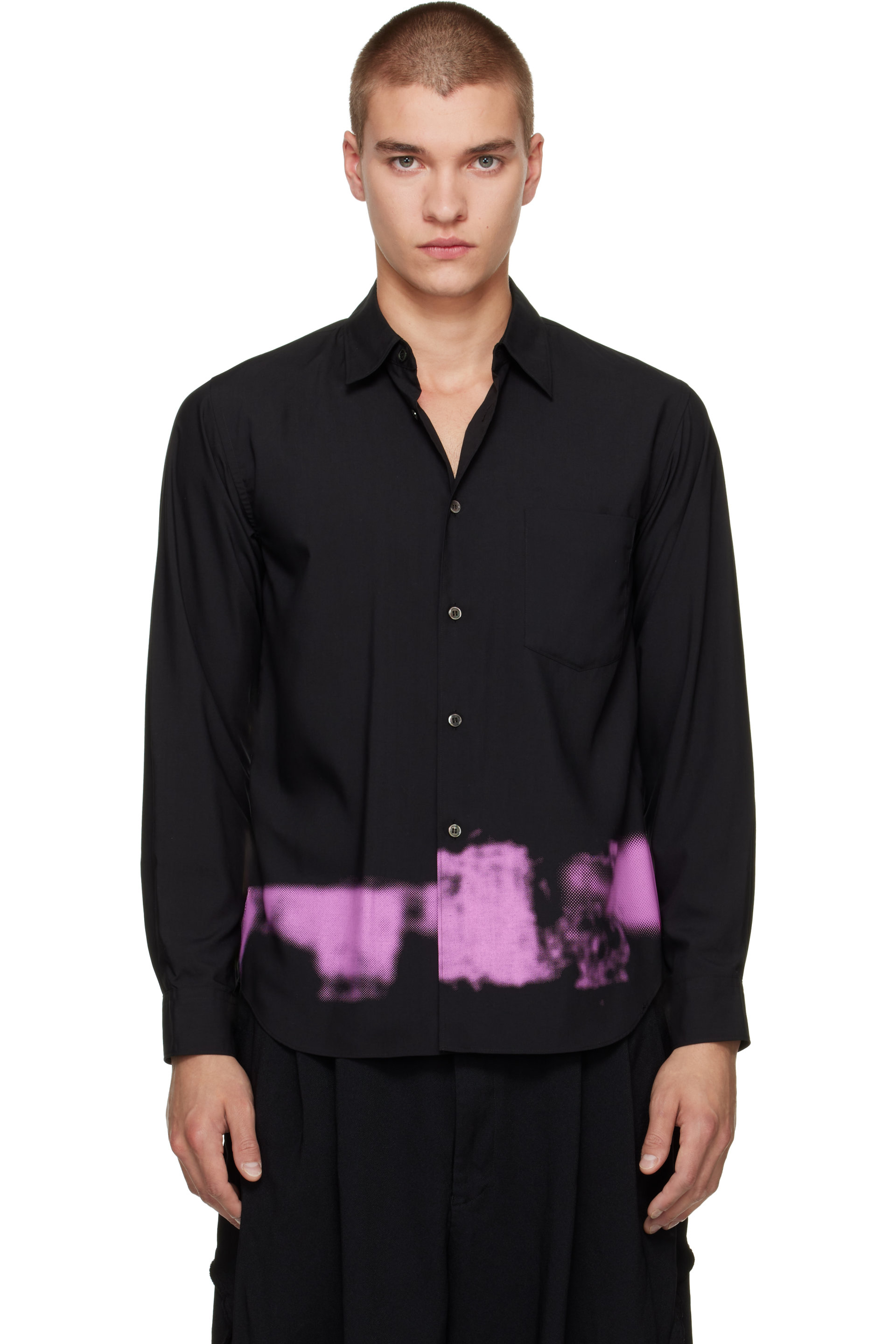 Black Comme des Garçons - Chemise noire en popeline fine de polyester à effet aérosol