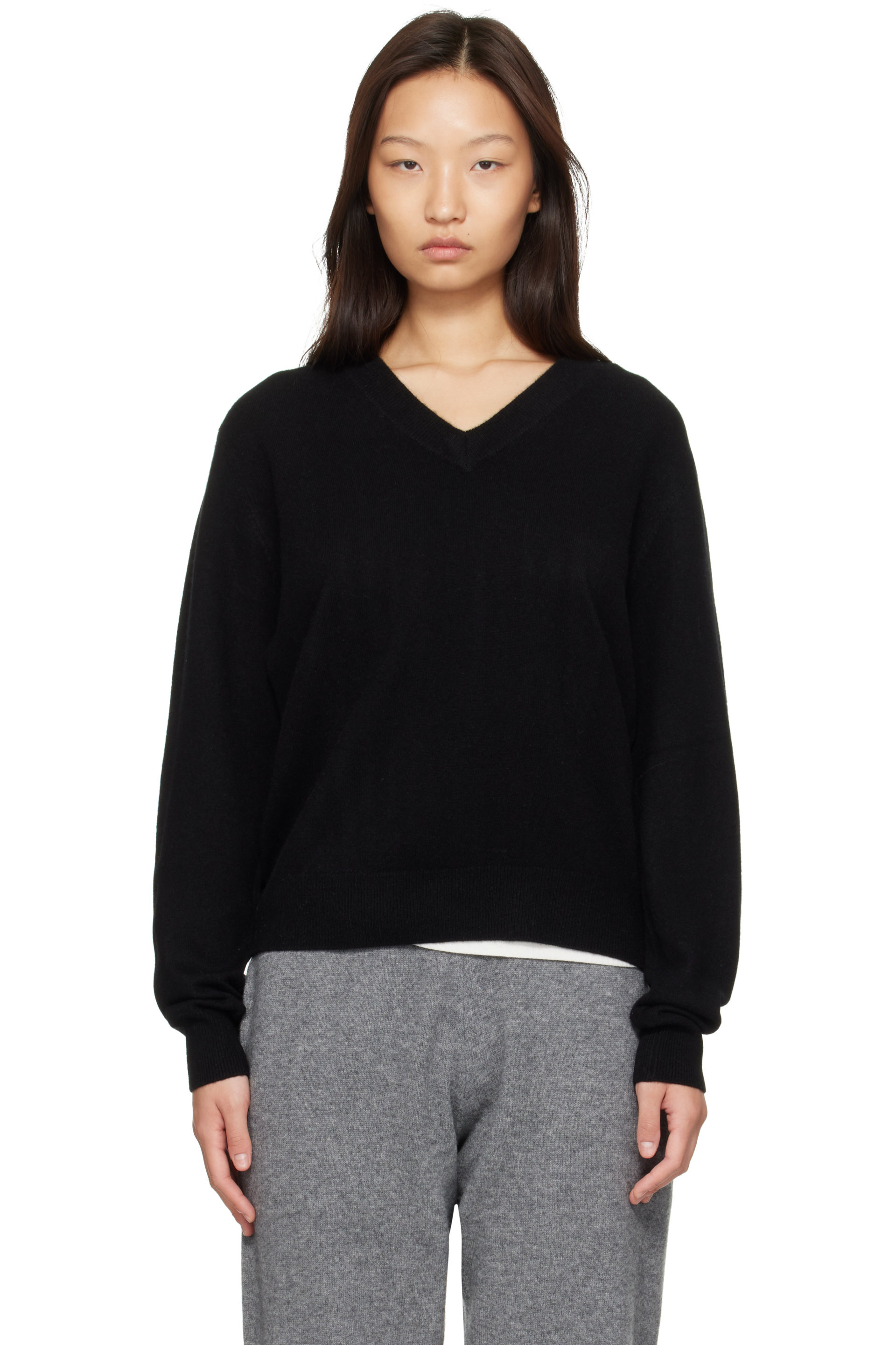 Entire Studios - Black Knit Cashmere V Neck Sweater