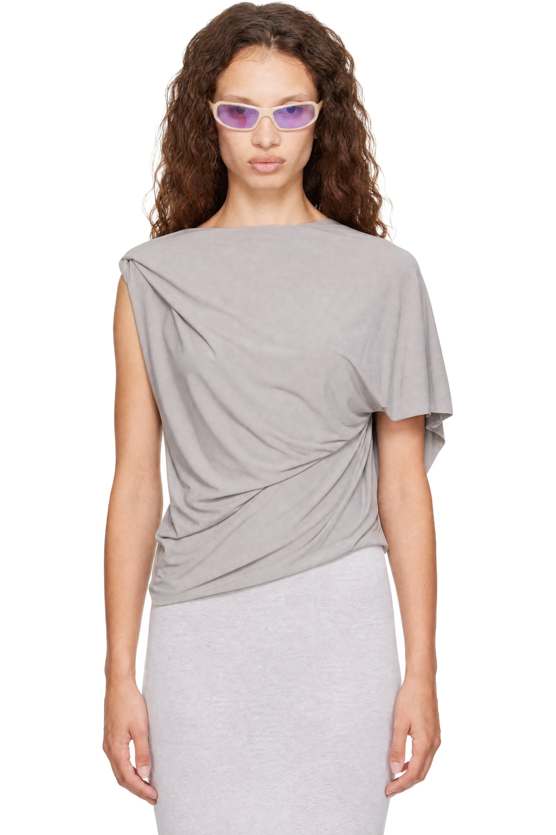 Entire Studios - Black Lycra Side Drape Top