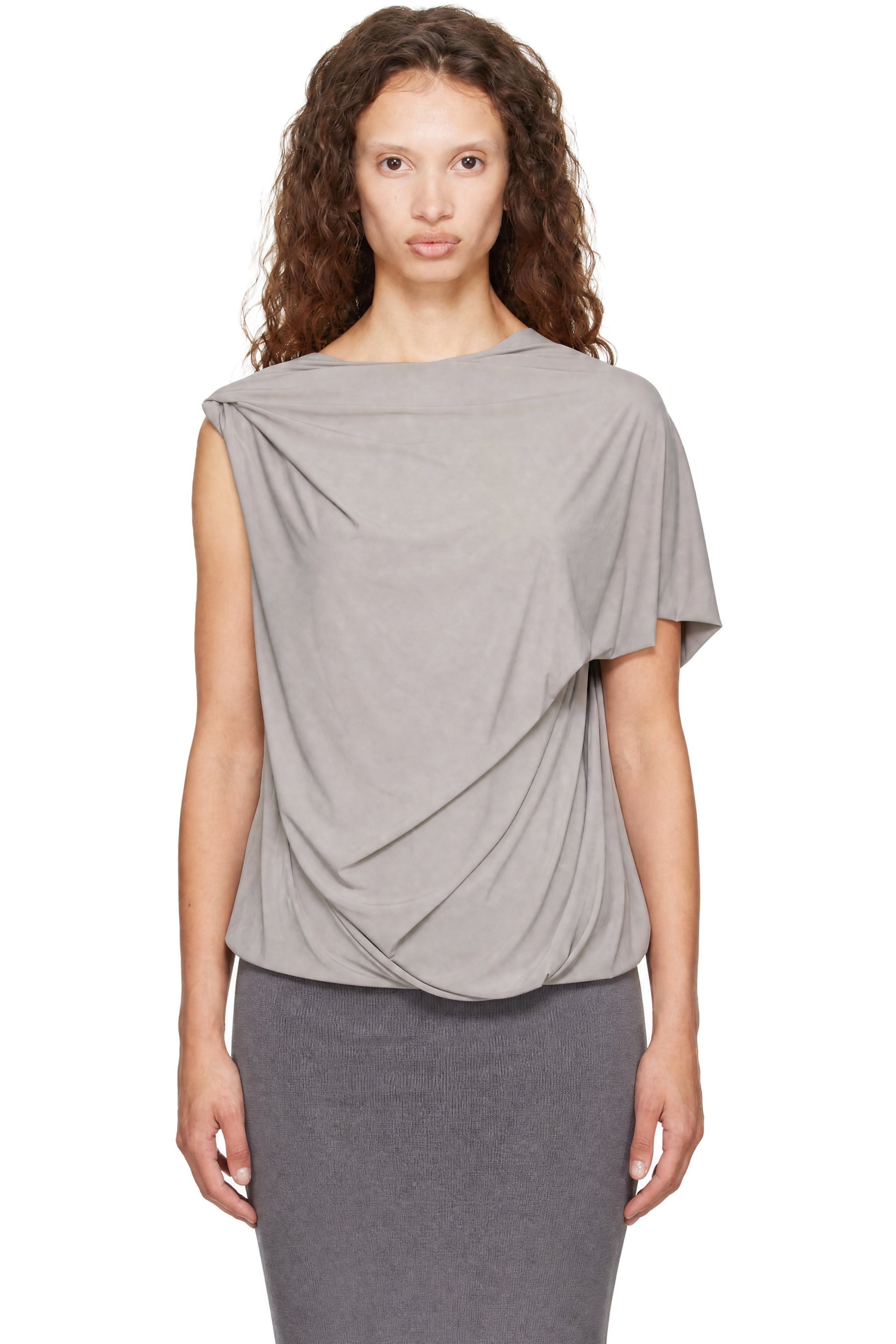 Entire Studios - Gray Lycra Side Drape Top