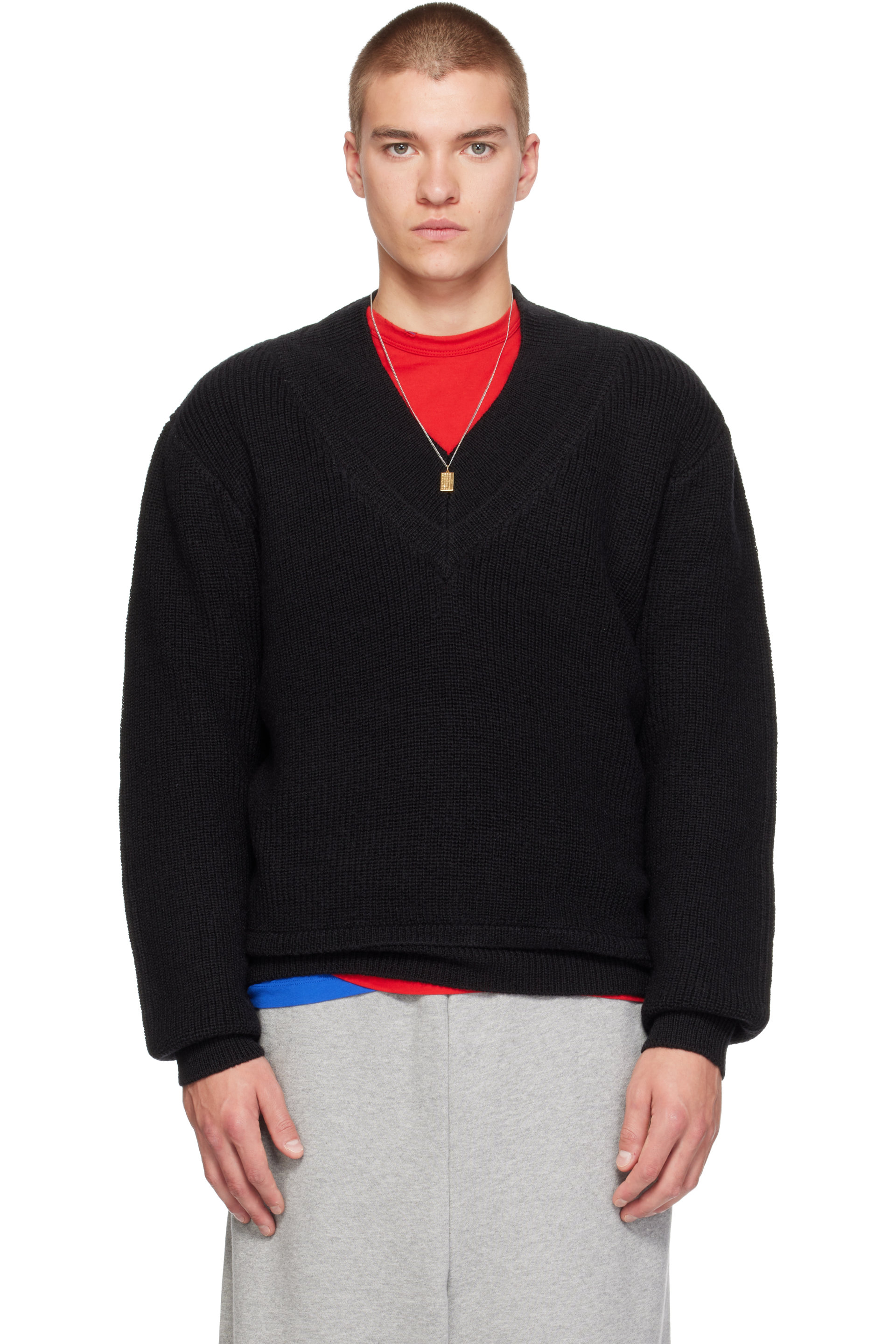 Entire Studios - Black Knit V-Neck Sweater
