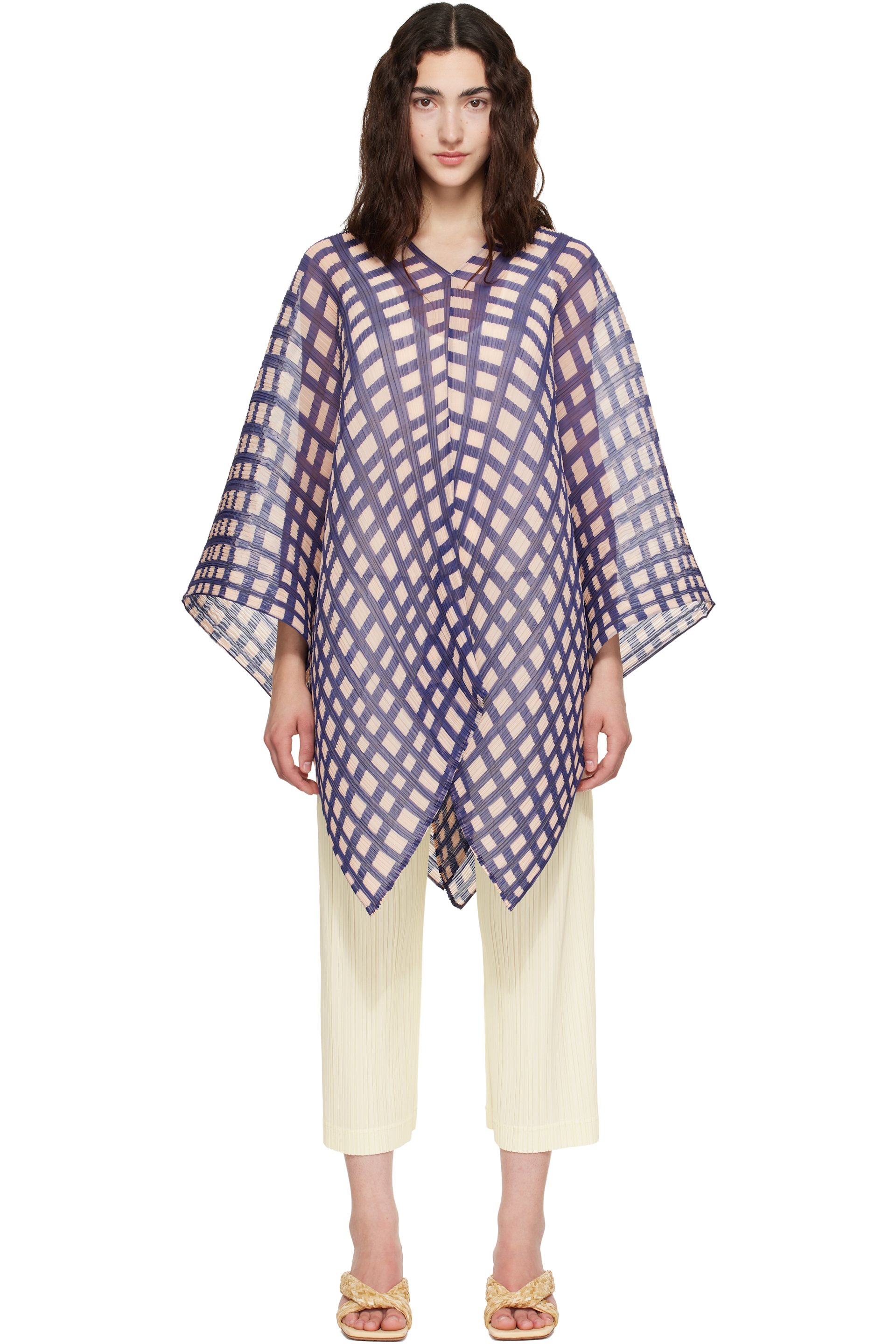 PLEATS PLEASE ISSEY MIYAKE - Navy & Pink Basket Madame-T Scarf