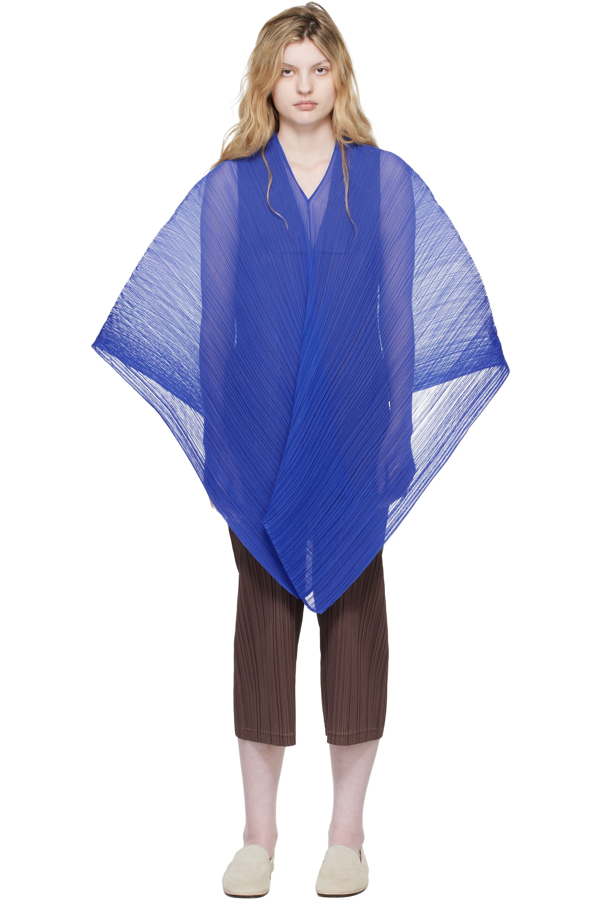 PLEATS PLEASE ISSEY MIYAKE: Blue Madame-T Scarf | SSENSE