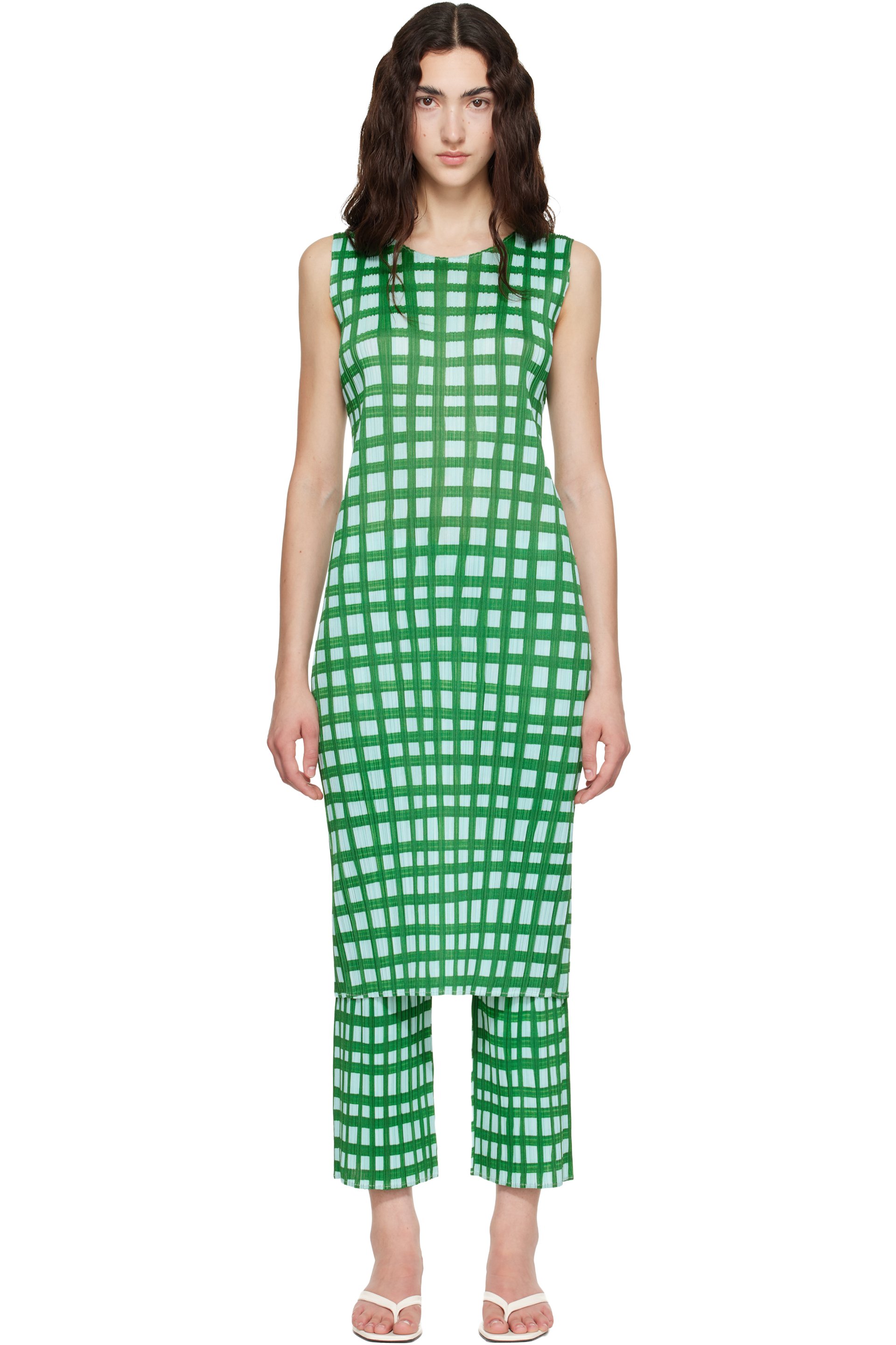PLEATS PLEASE ISSEY MIYAKE - Green Basket Midi Dress