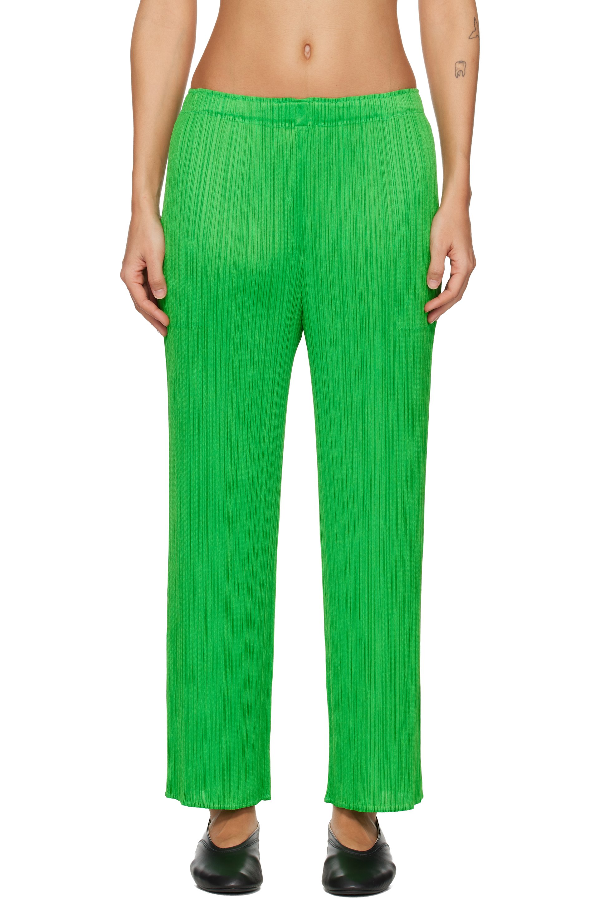 PLEATS PLEASE ISSEY MIYAKE: Green Monthly Colors April Trousers