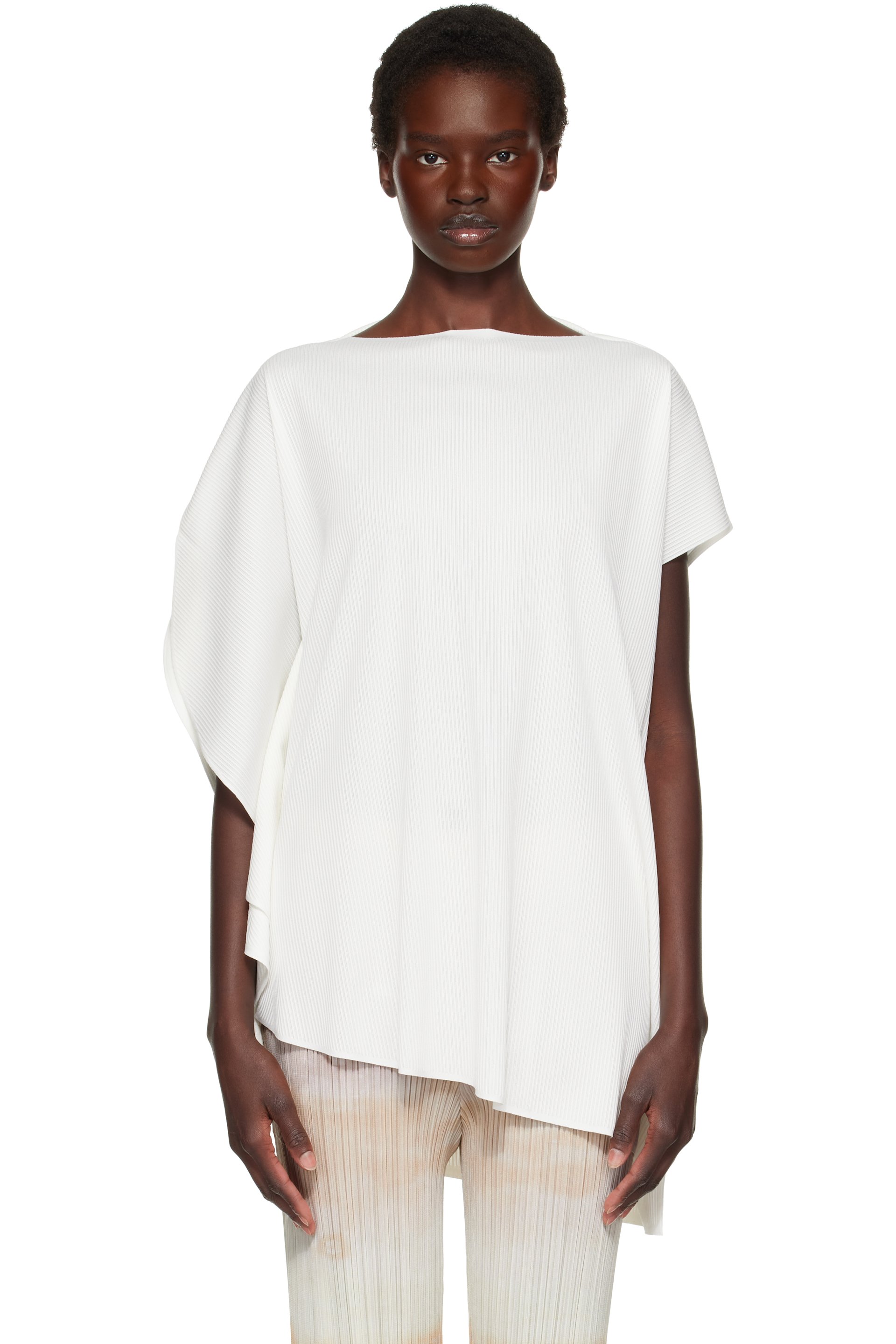 PLEATS PLEASE ISSEY MIYAKE - White A-POC Slice Blouse