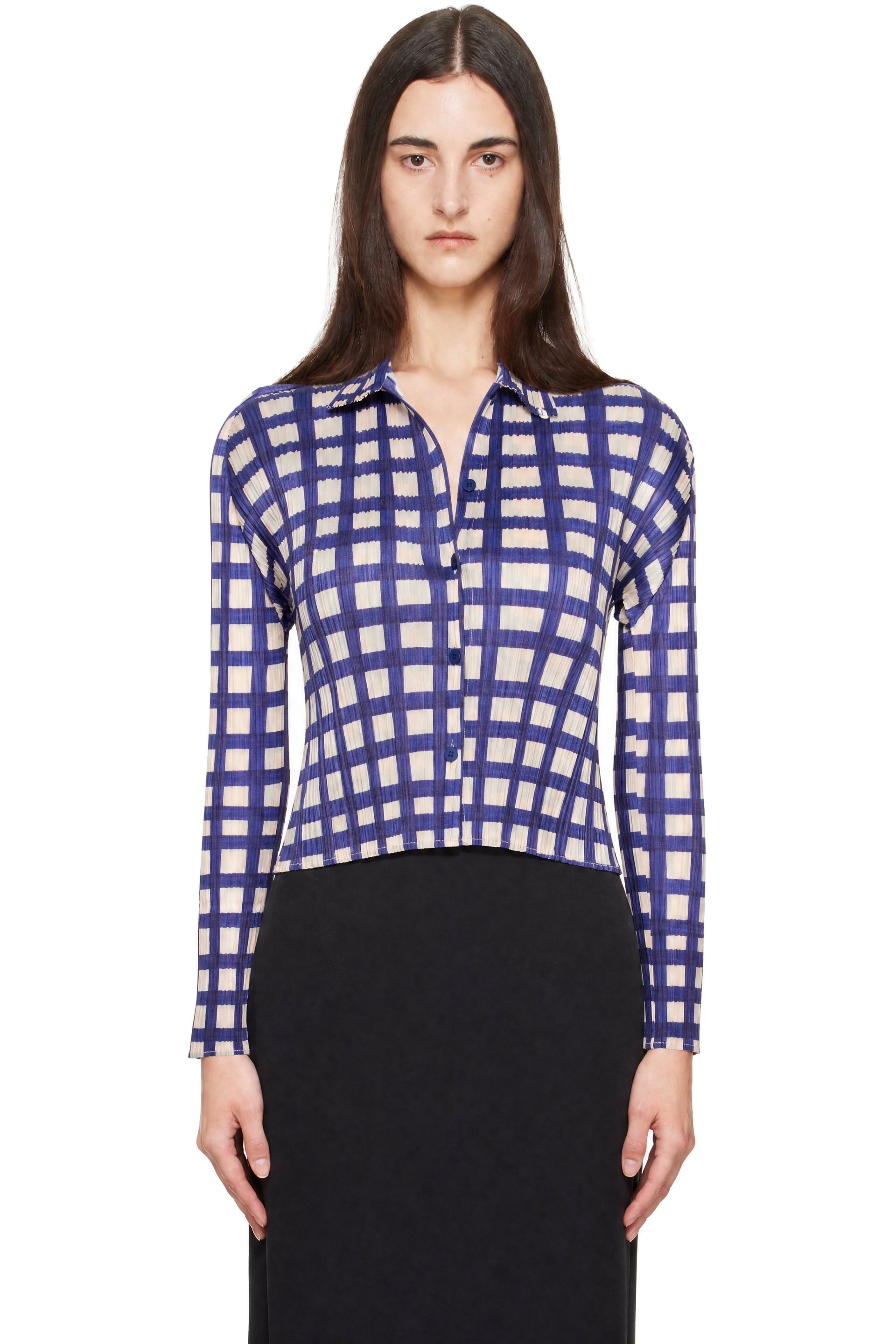 PLEATS PLEASE ISSEY MIYAKE - Navy & Beige Basket Shirt