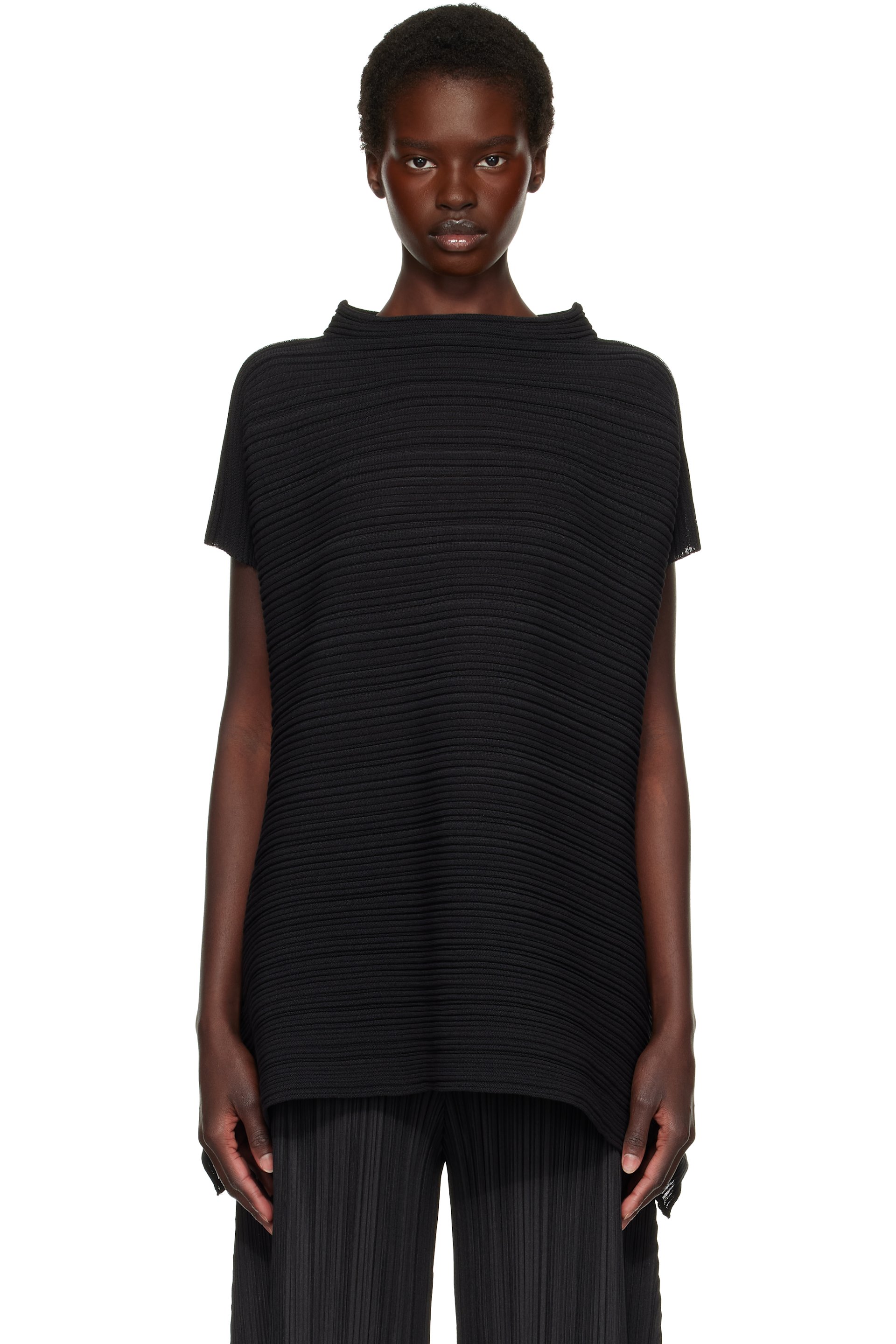 PLEATS PLEASE ISSEY MIYAKE - Black Paper Bounce Knit Blouse