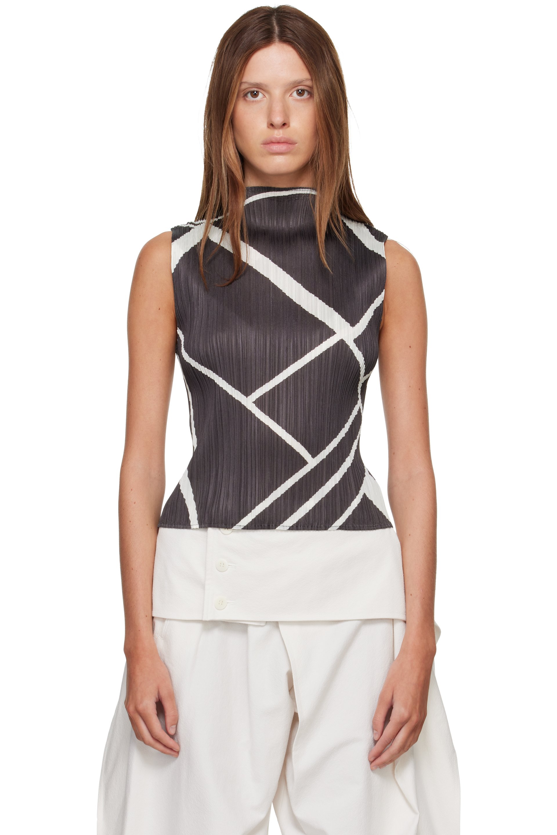 PLEATS PLEASE ISSEY MIYAKE - Gray & White Fold Line Top