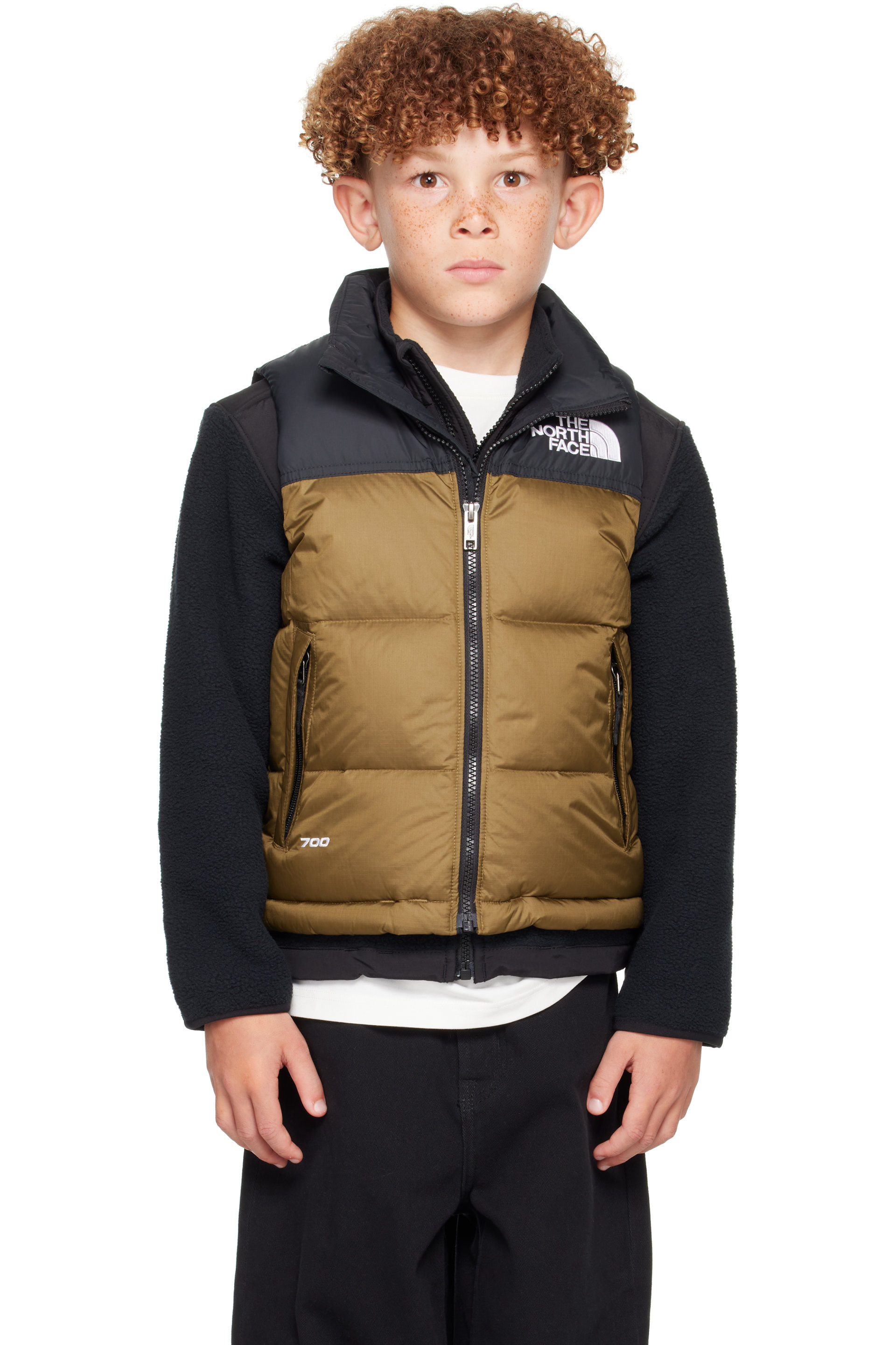 The North Face Kids - Big Kids Khaki & Black 1996 Retro Nuptse Vest