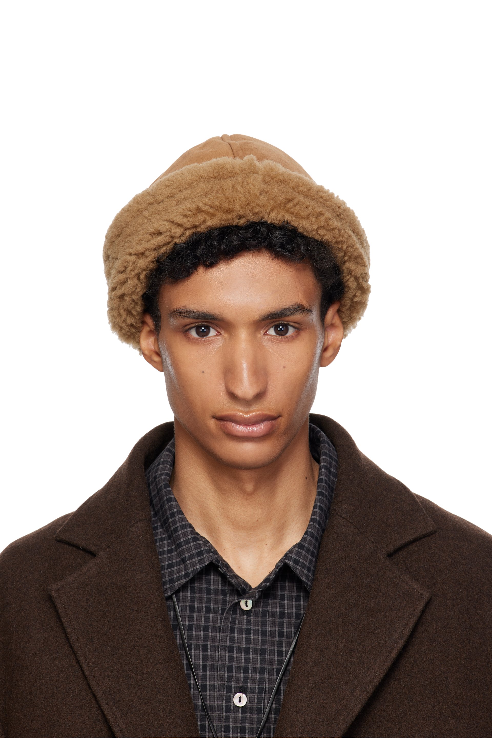 Cawley - Tan Suede Back Curly Hair Sheepskin Beanie