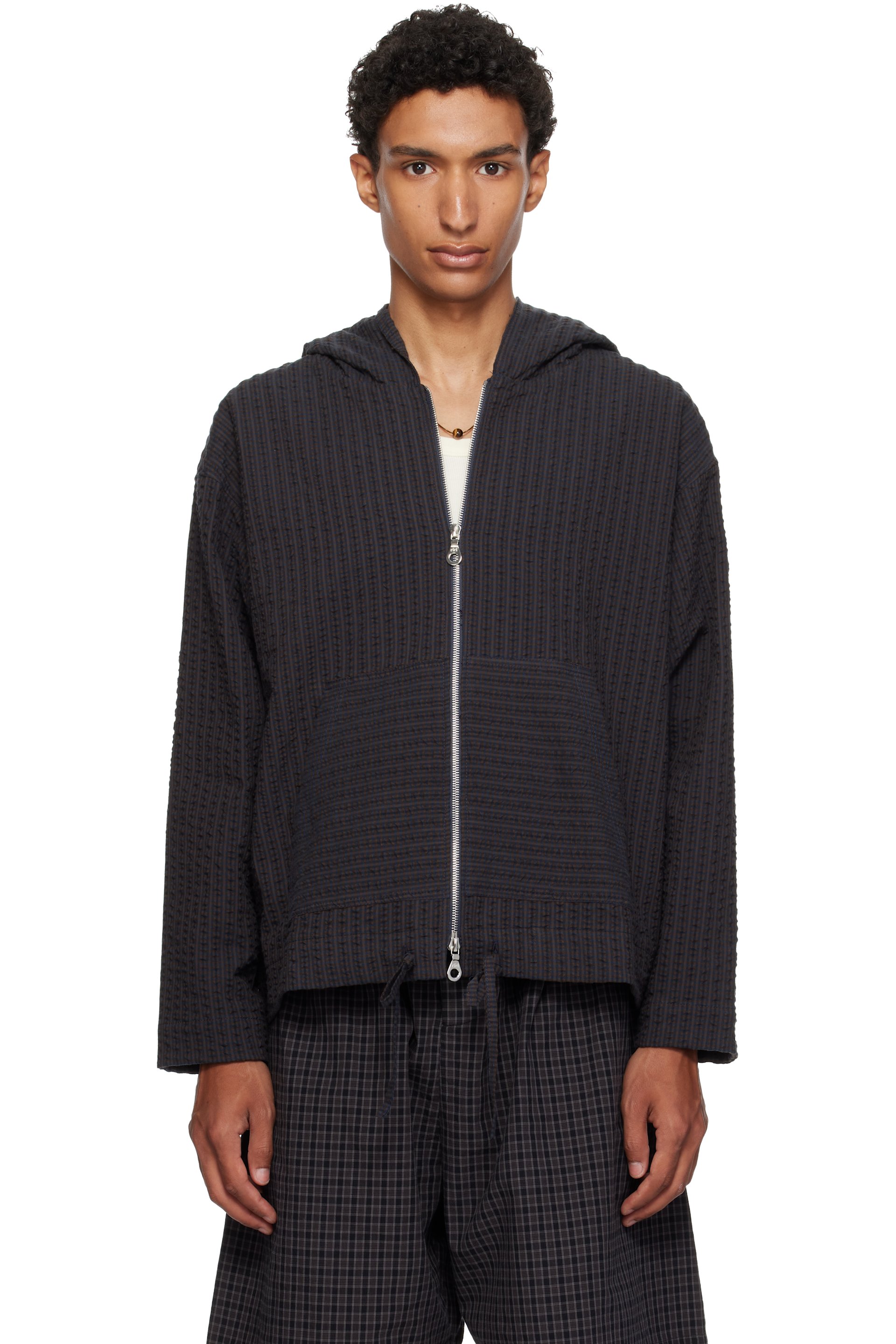 Cawley - Brown & Navy Zip Up Hoodie