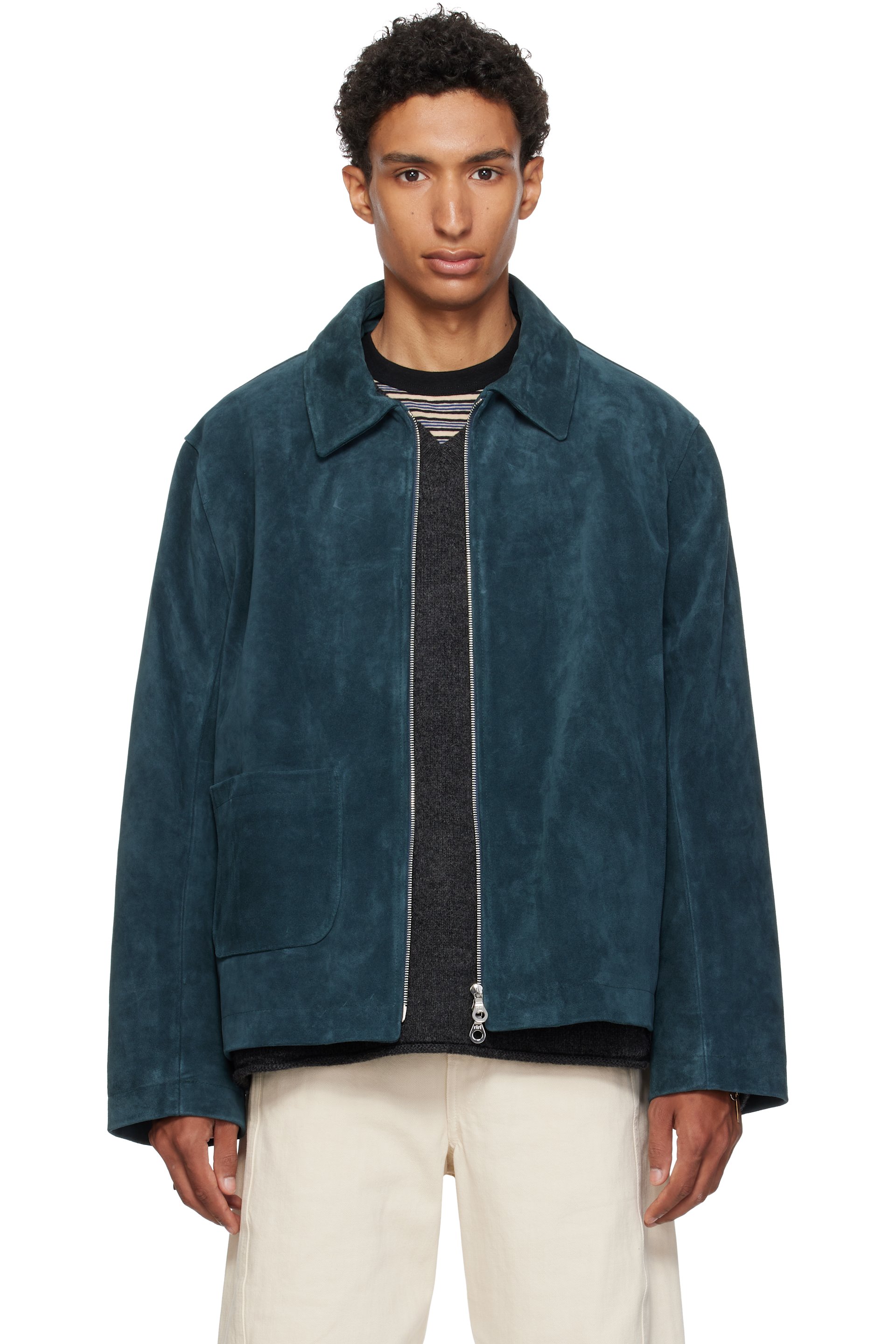 Cawley - Navy Zip-Up Sandy Suede Jacket