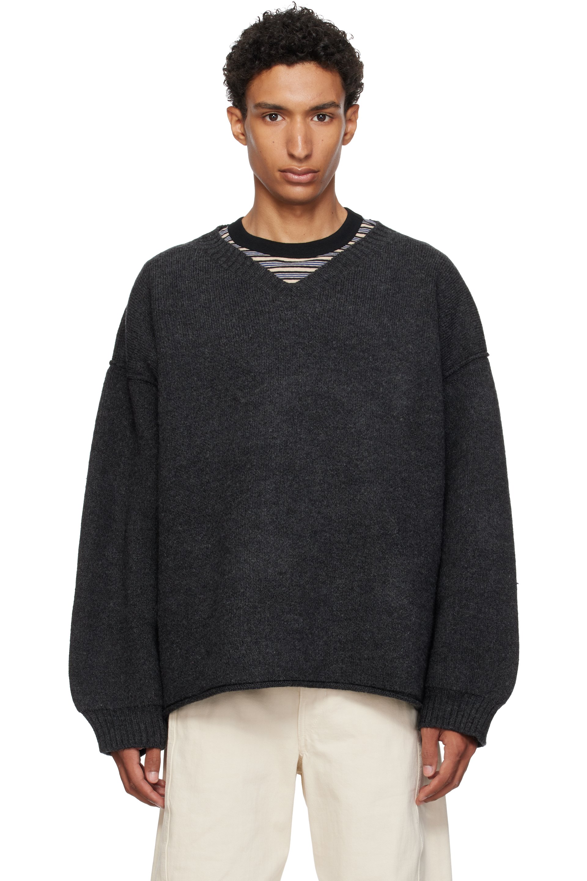 Cawley - Gray V-Neck Sweater