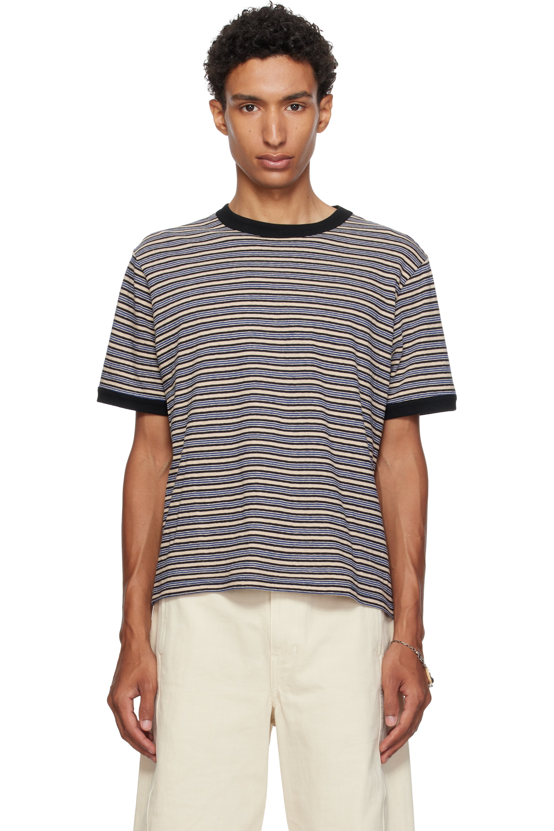Cawley - Beige & Blue Jersey Short Sleeve T-shirt