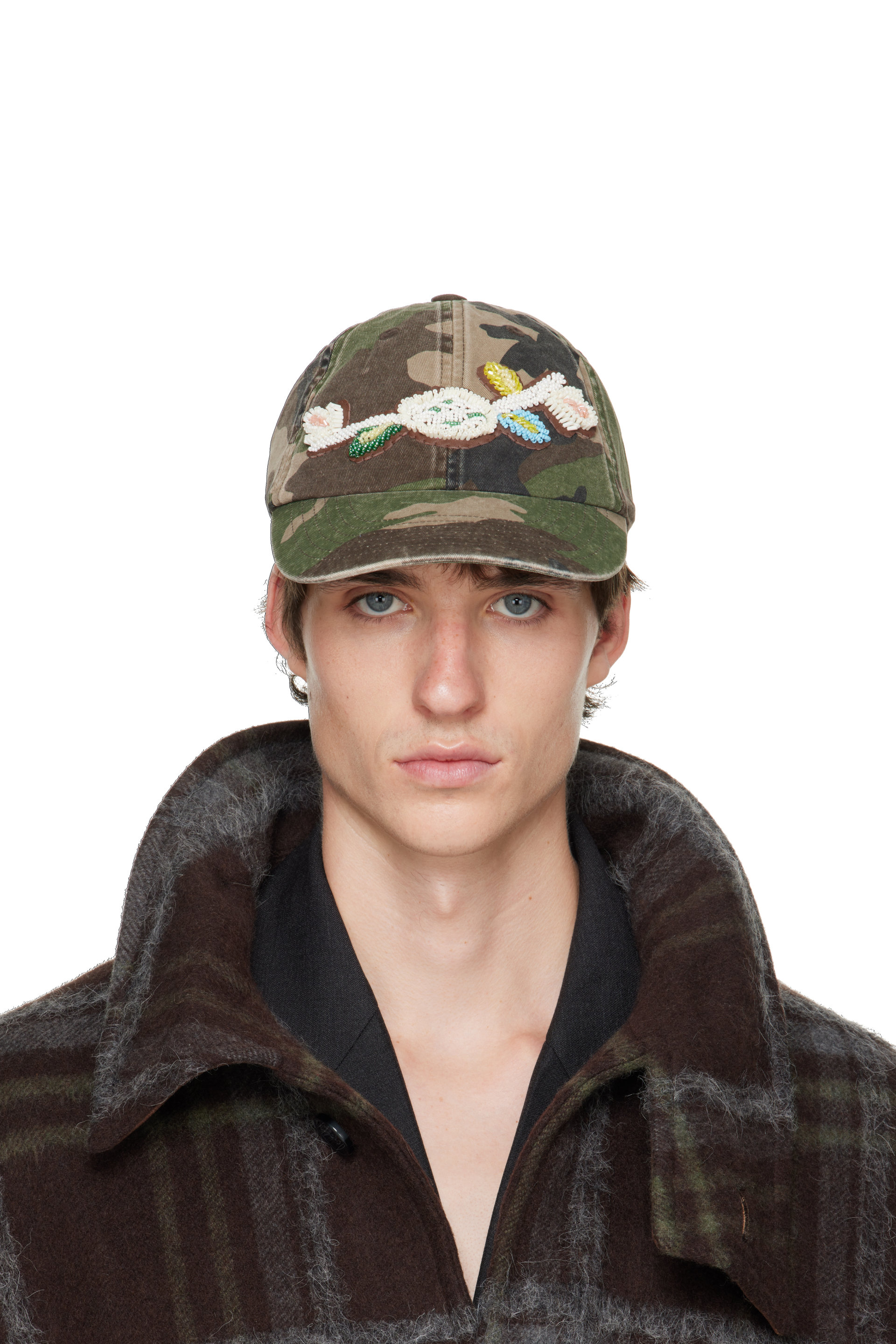 BLUEMARBLE - Khaki Embroidered Botanical Camo Cap