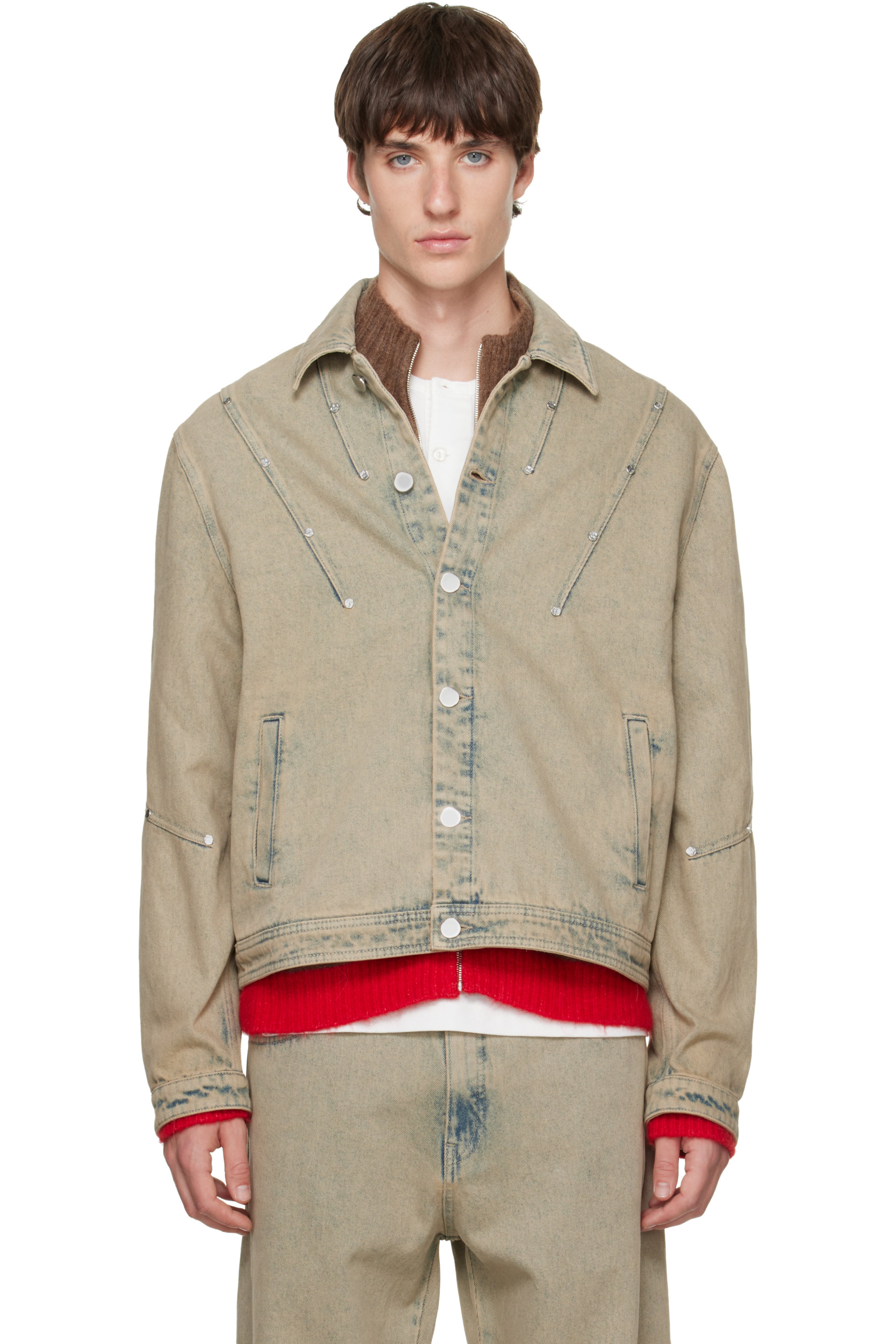 BLUEMARBLE - Blouson camionneur beige en denim à pinces