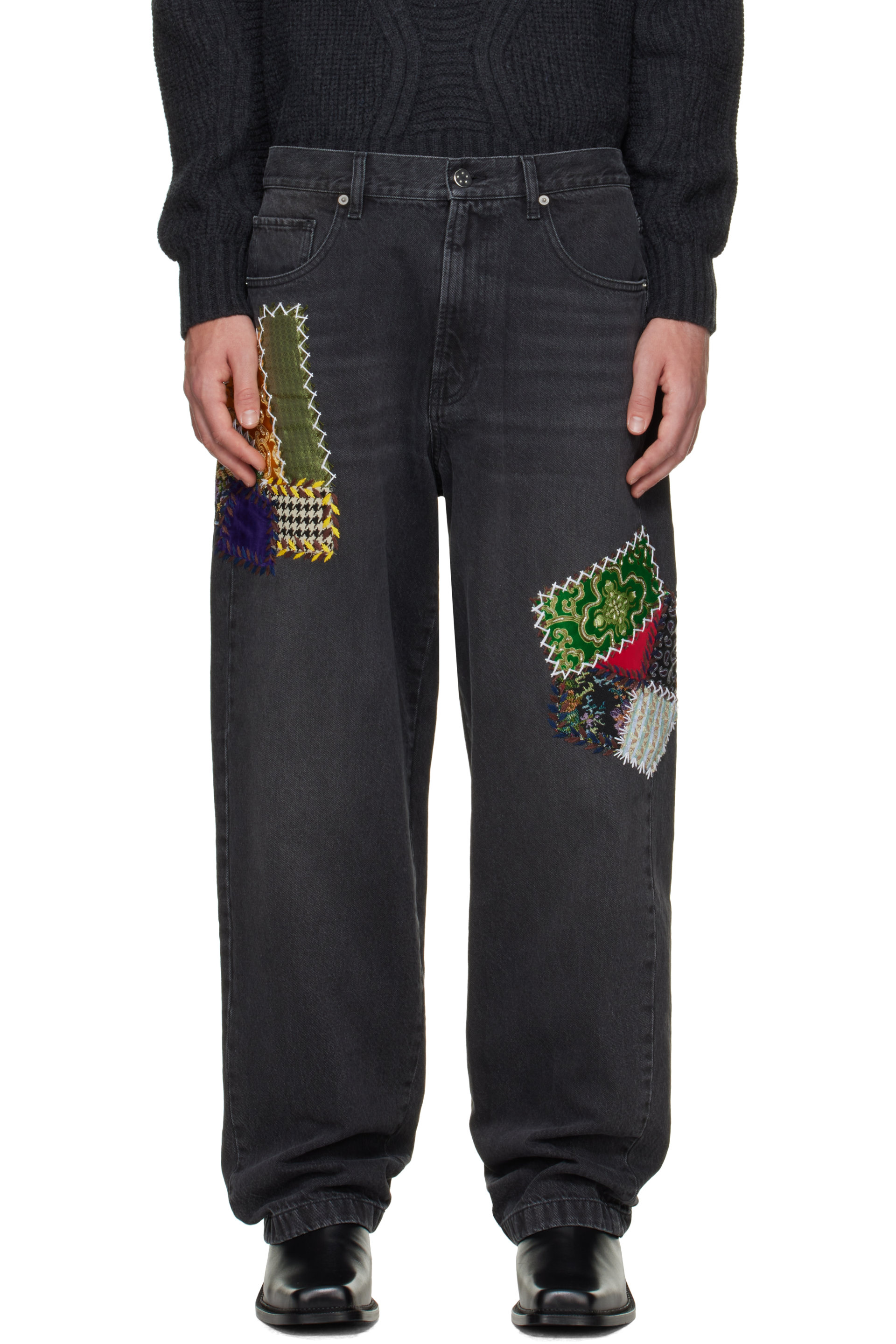 BLUEMARBLE - Black Embroidered Patchwork Jeans