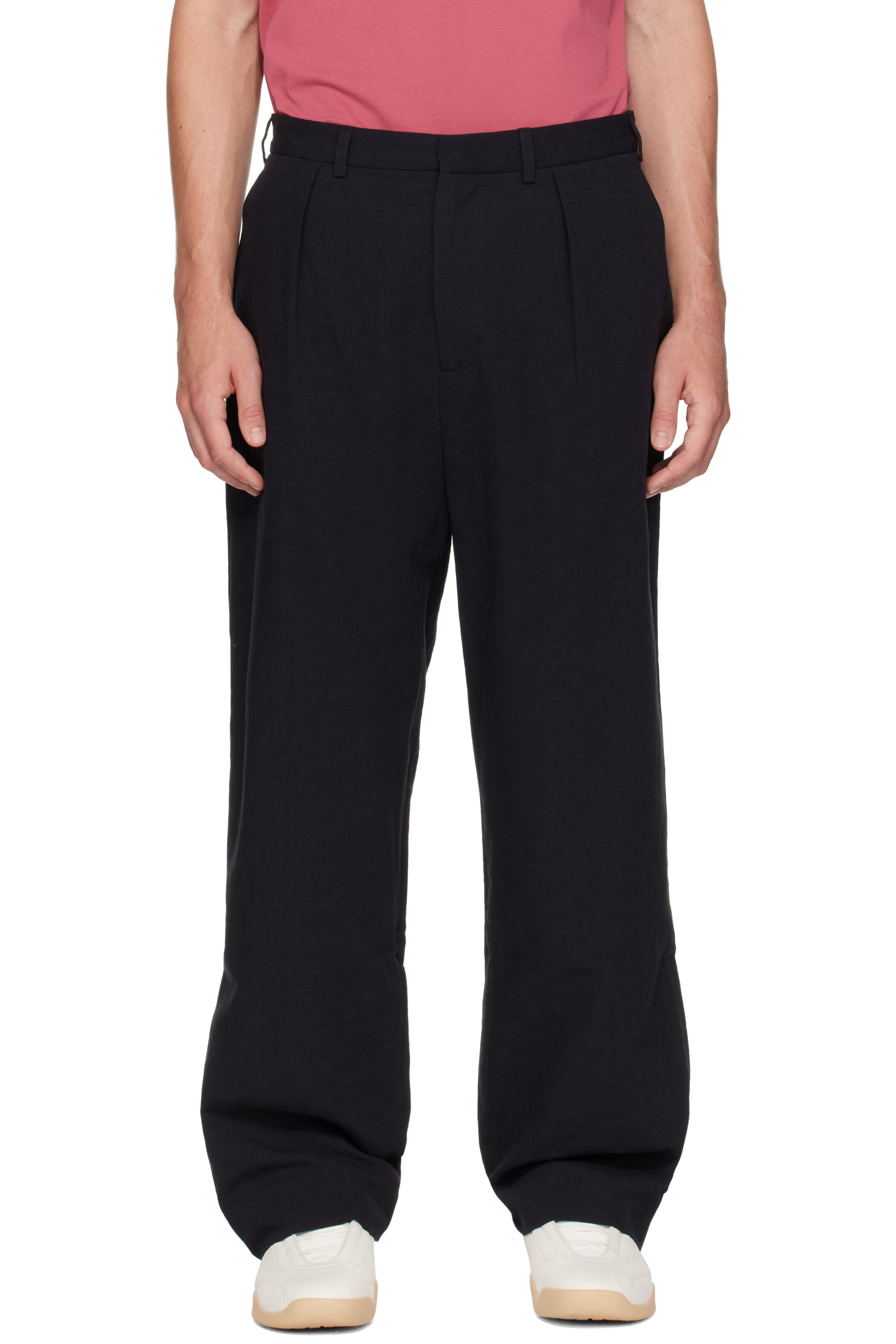 Palmes - Black Wide Pleated Suit Trousers