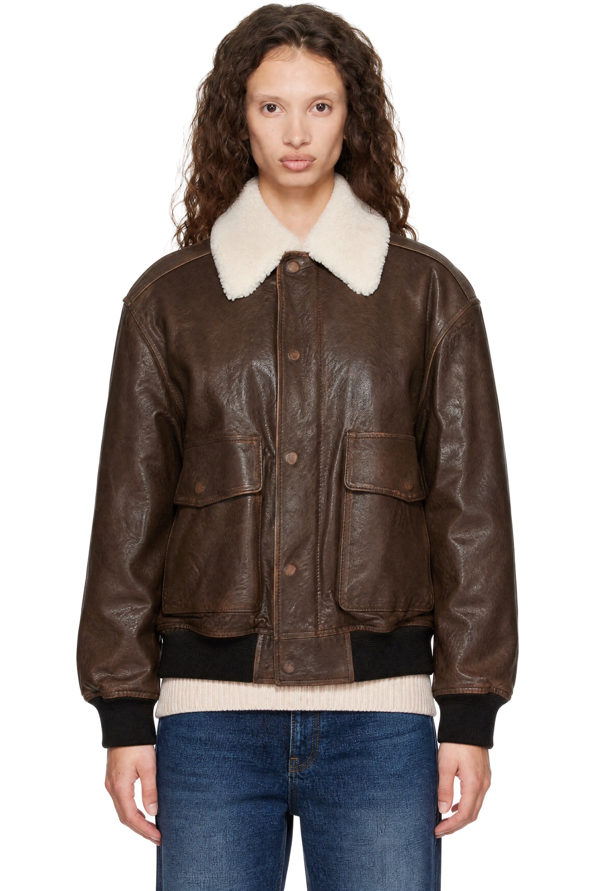 Dunst - Brown Detachable A-2 Blouson Leather Jacket