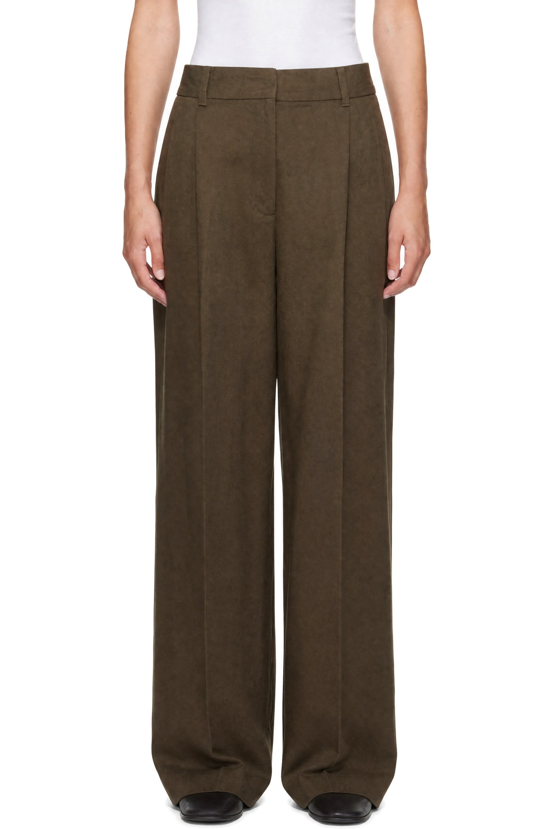 Dunst - Green Double Pleated Wide Chino Trousers