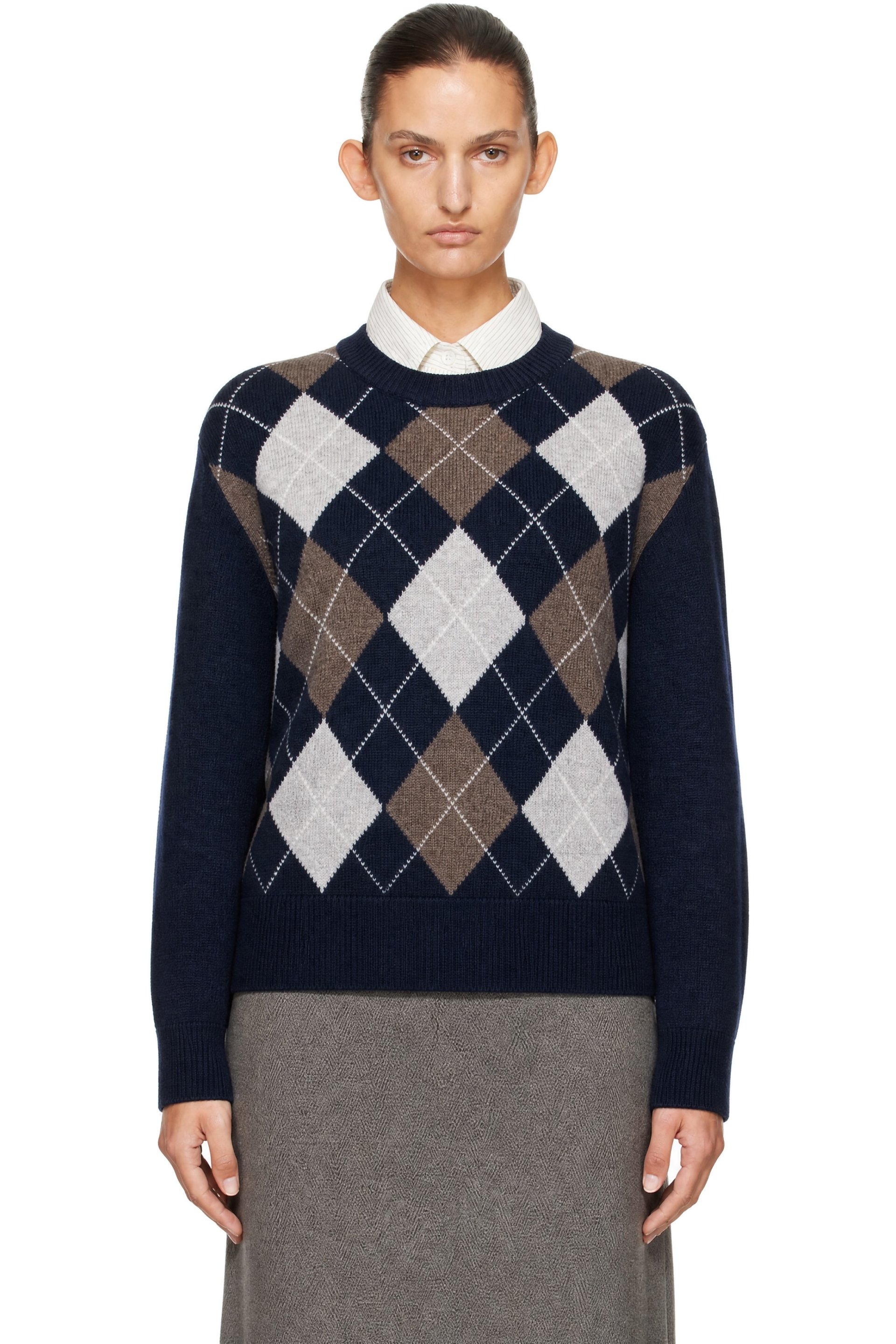 Dunst - Navy Argyle Crewneck Sweater