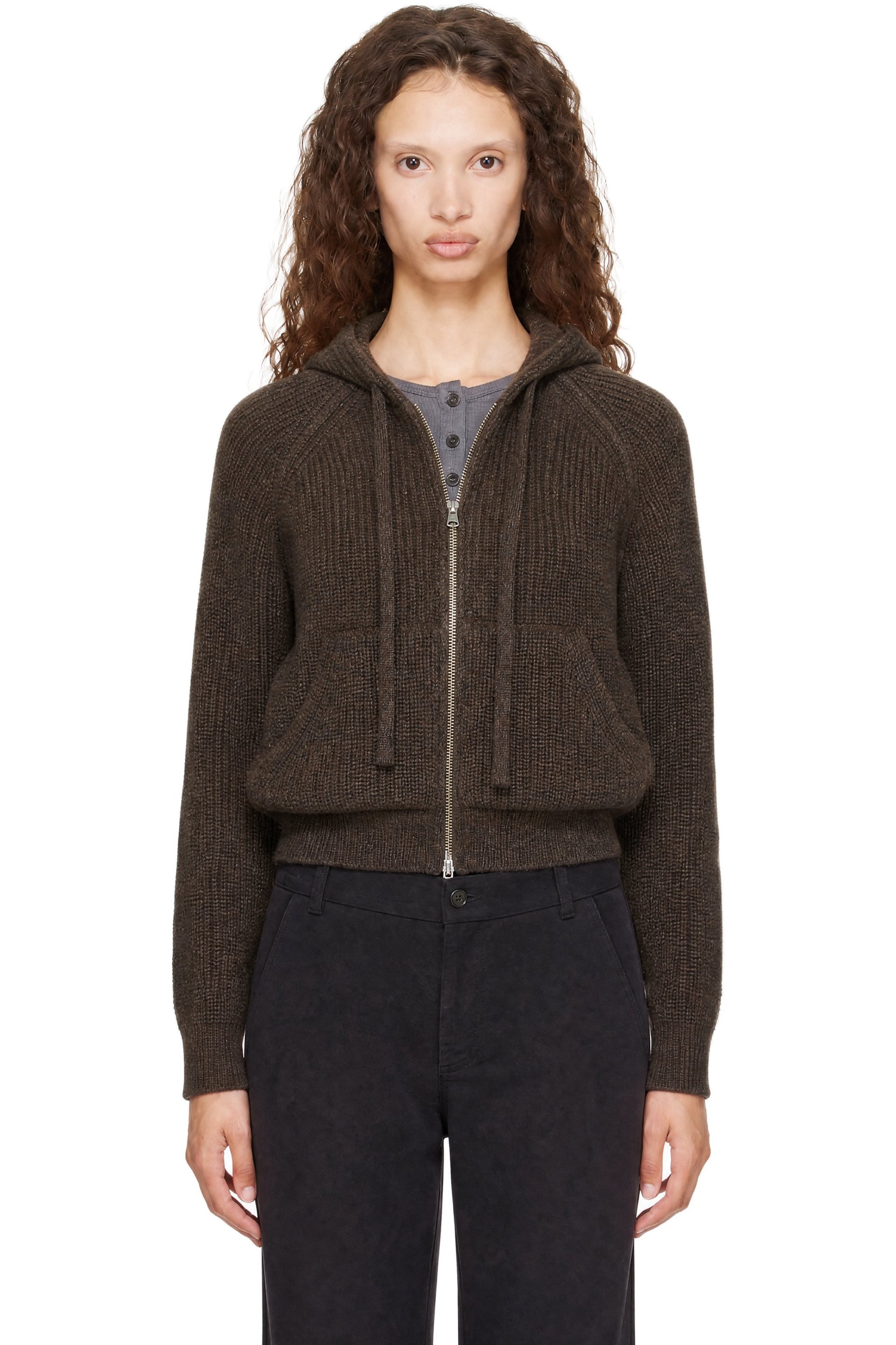 Dunst - Brown Hooded Knit Cardigan