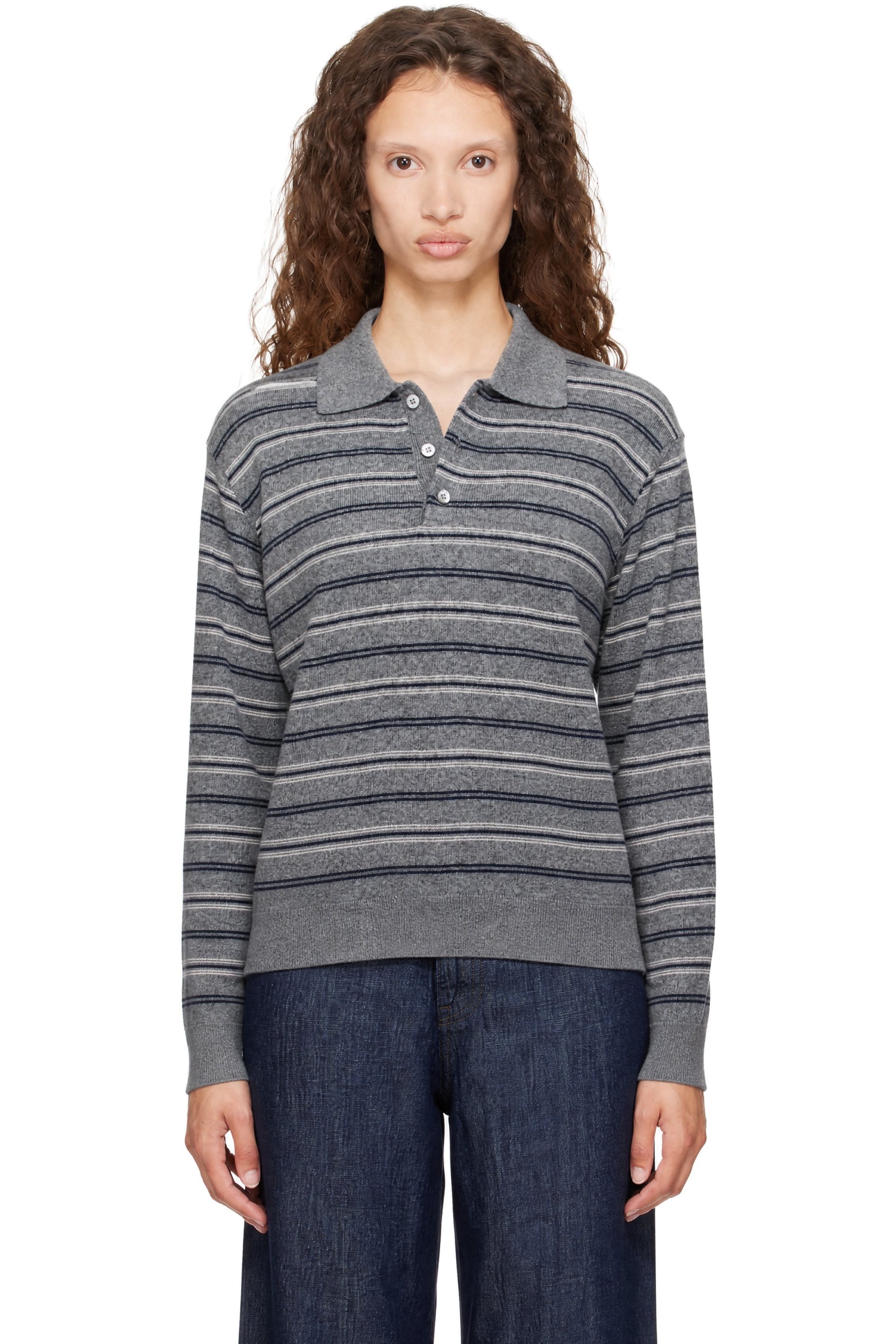 Dunst - Gray Collared Striped Sweater