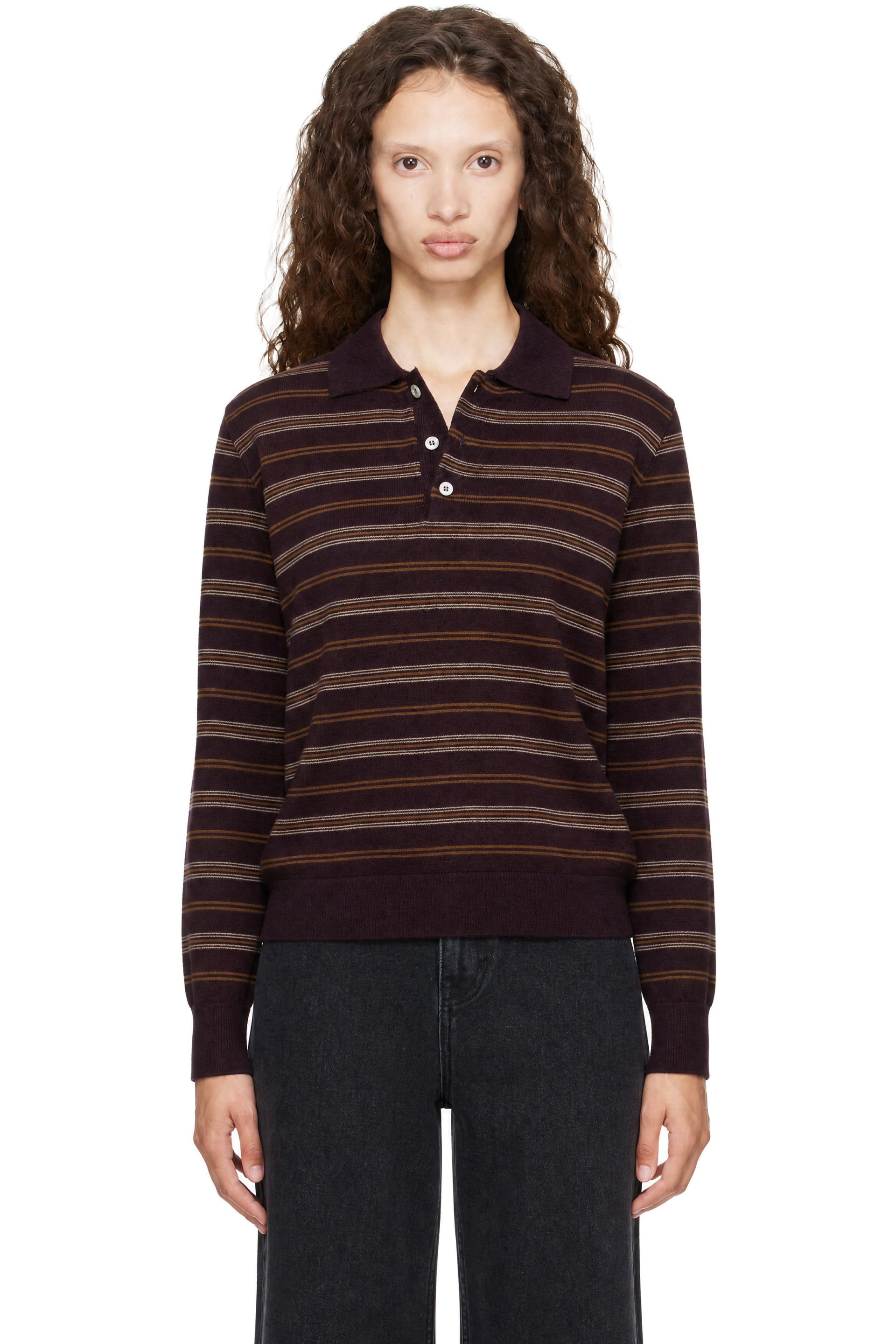 Dunst - Brown Collared Striped Sweater
