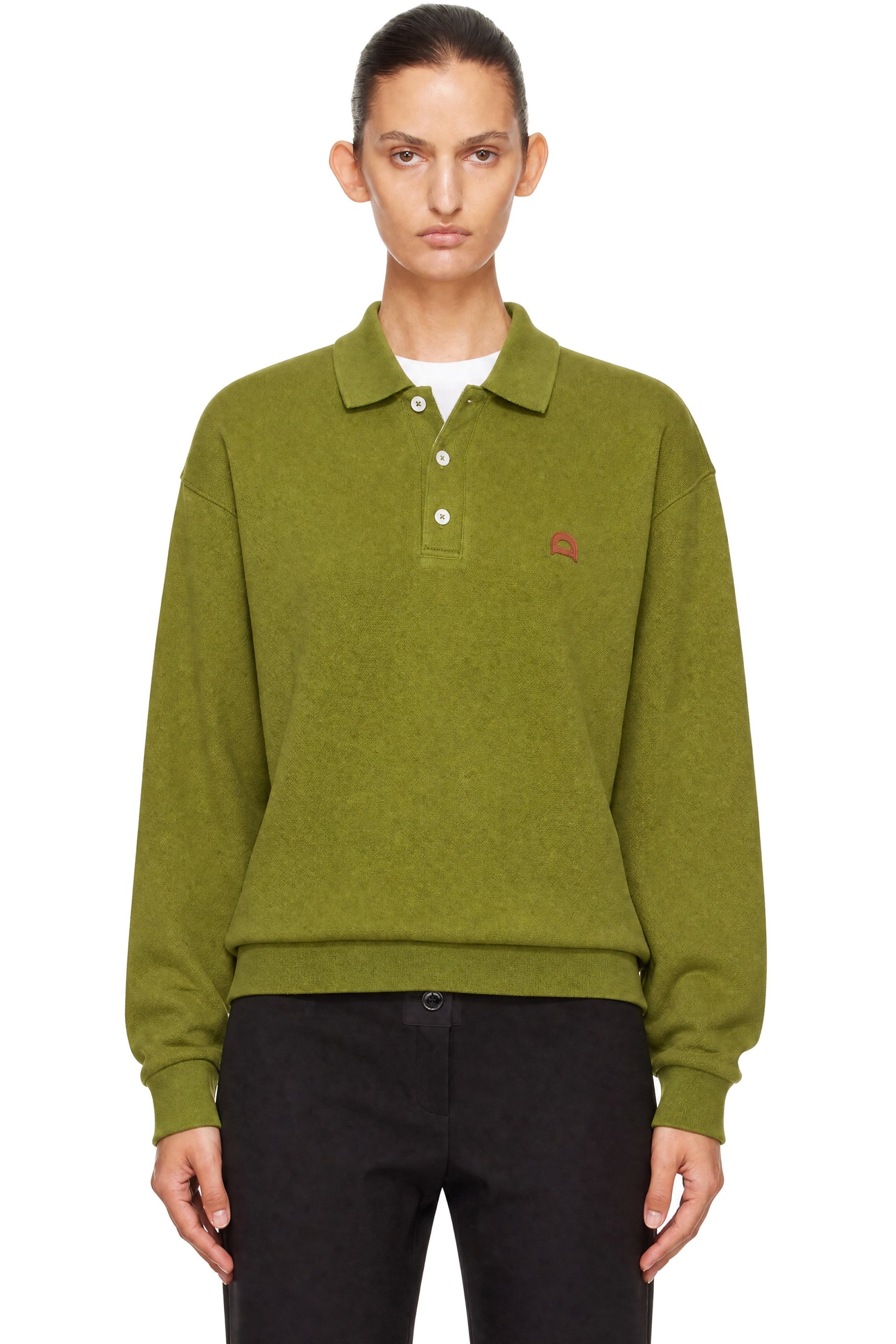 Dunst - Green Leather Logo Collared Polo