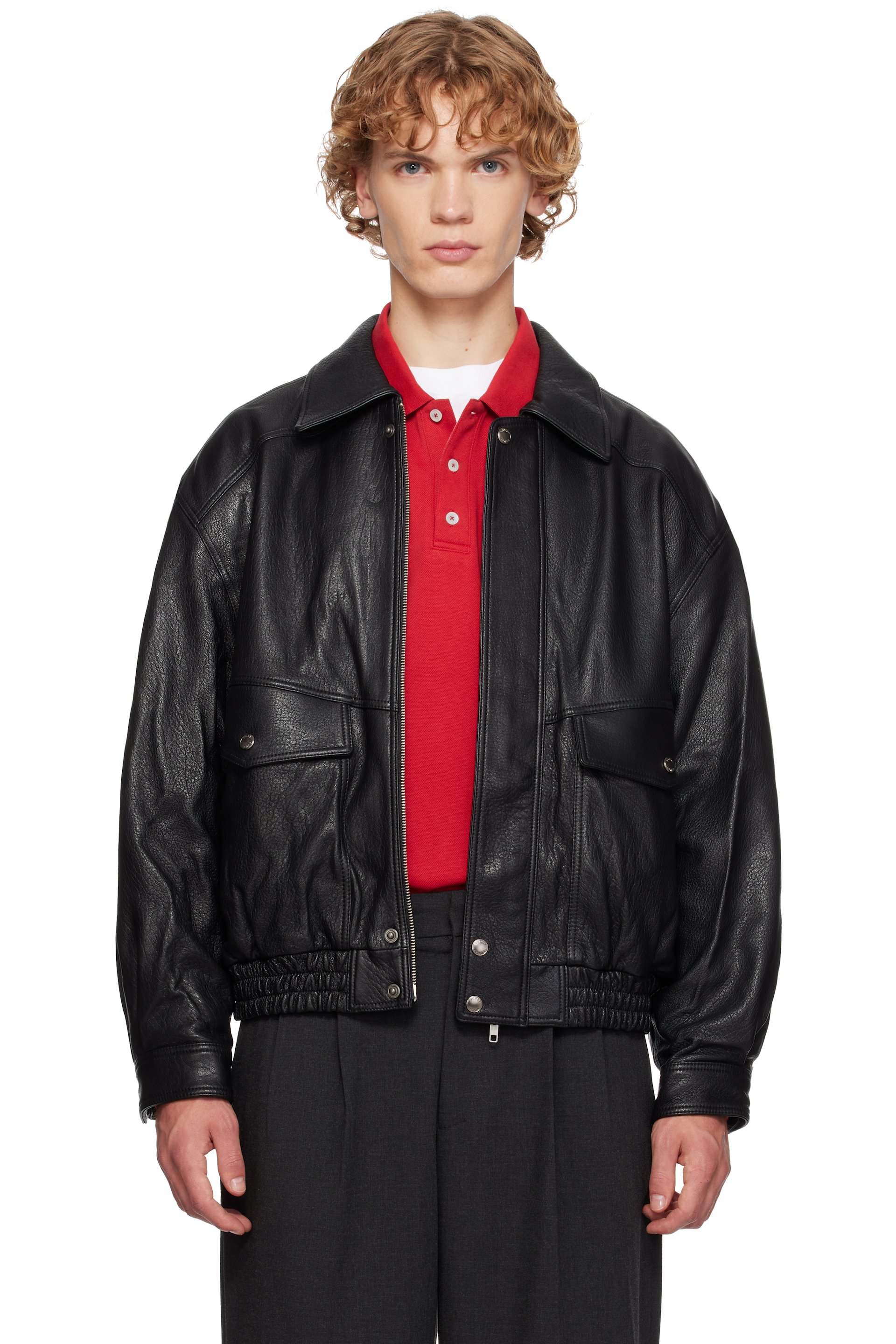 Dunst - Blouson rétro surdimensionné noir en cuir