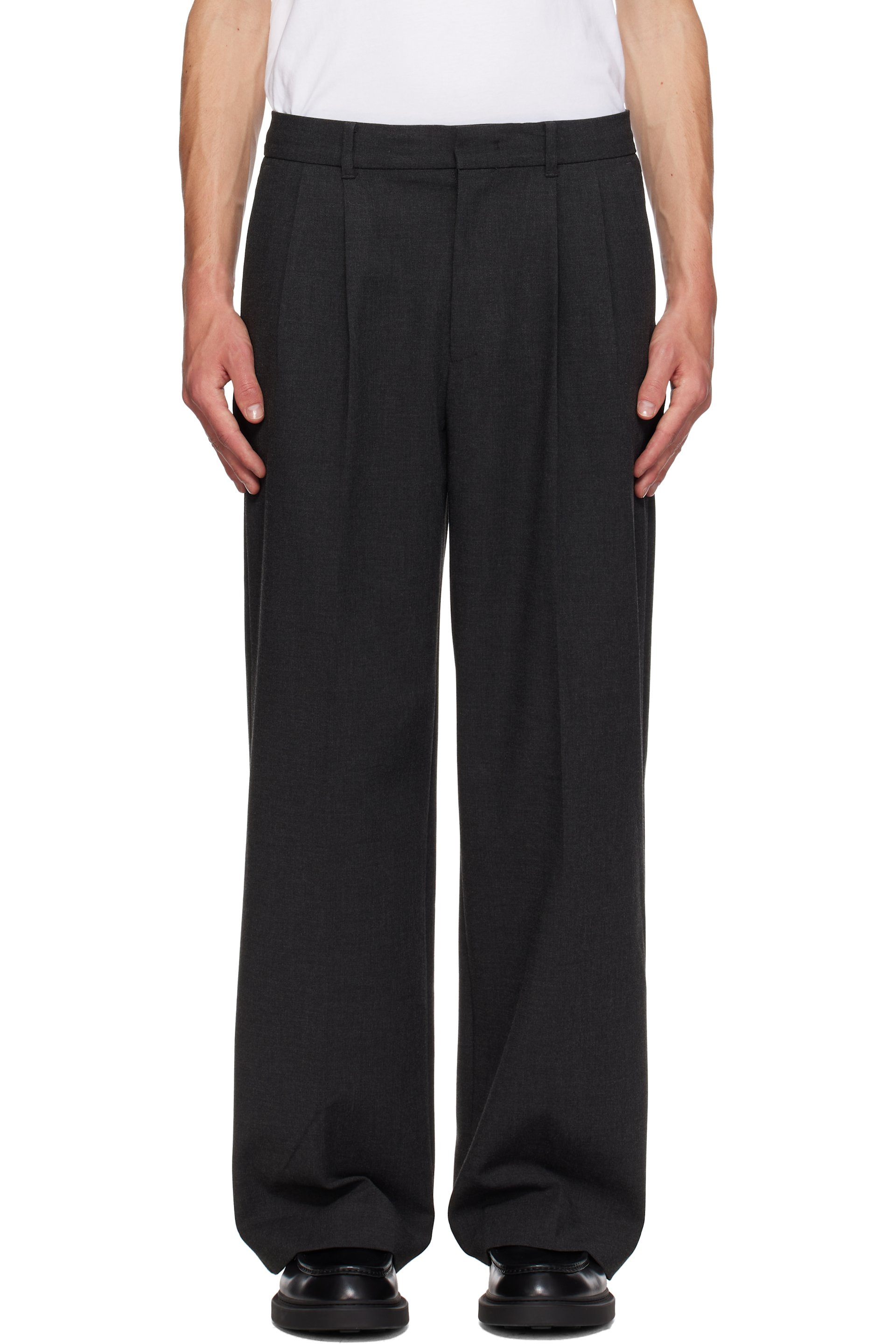 Dunst - Gray Double Pleated Wide Slack Trousers