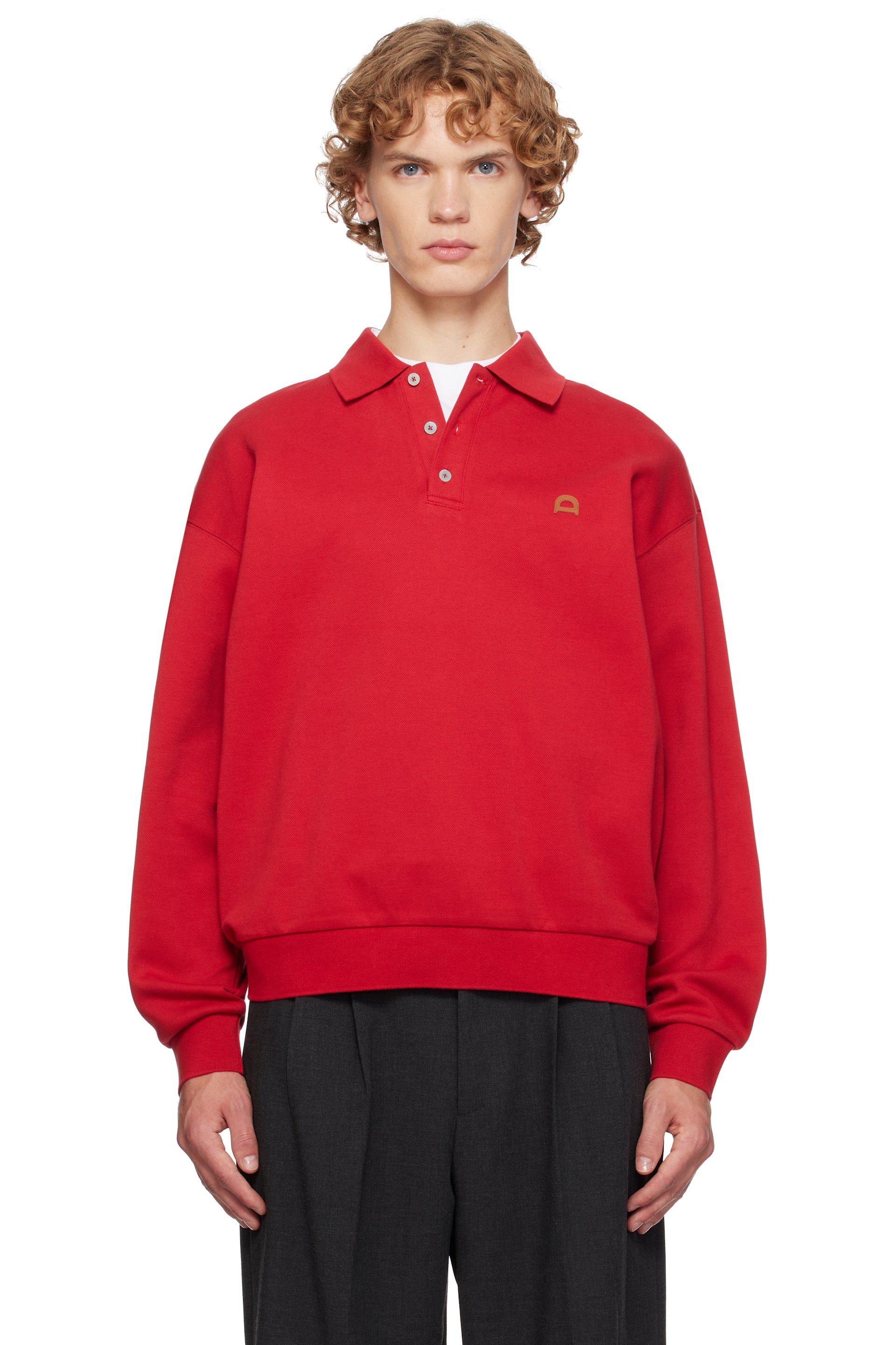 Dunst - Red Leather Logo Collared Polo