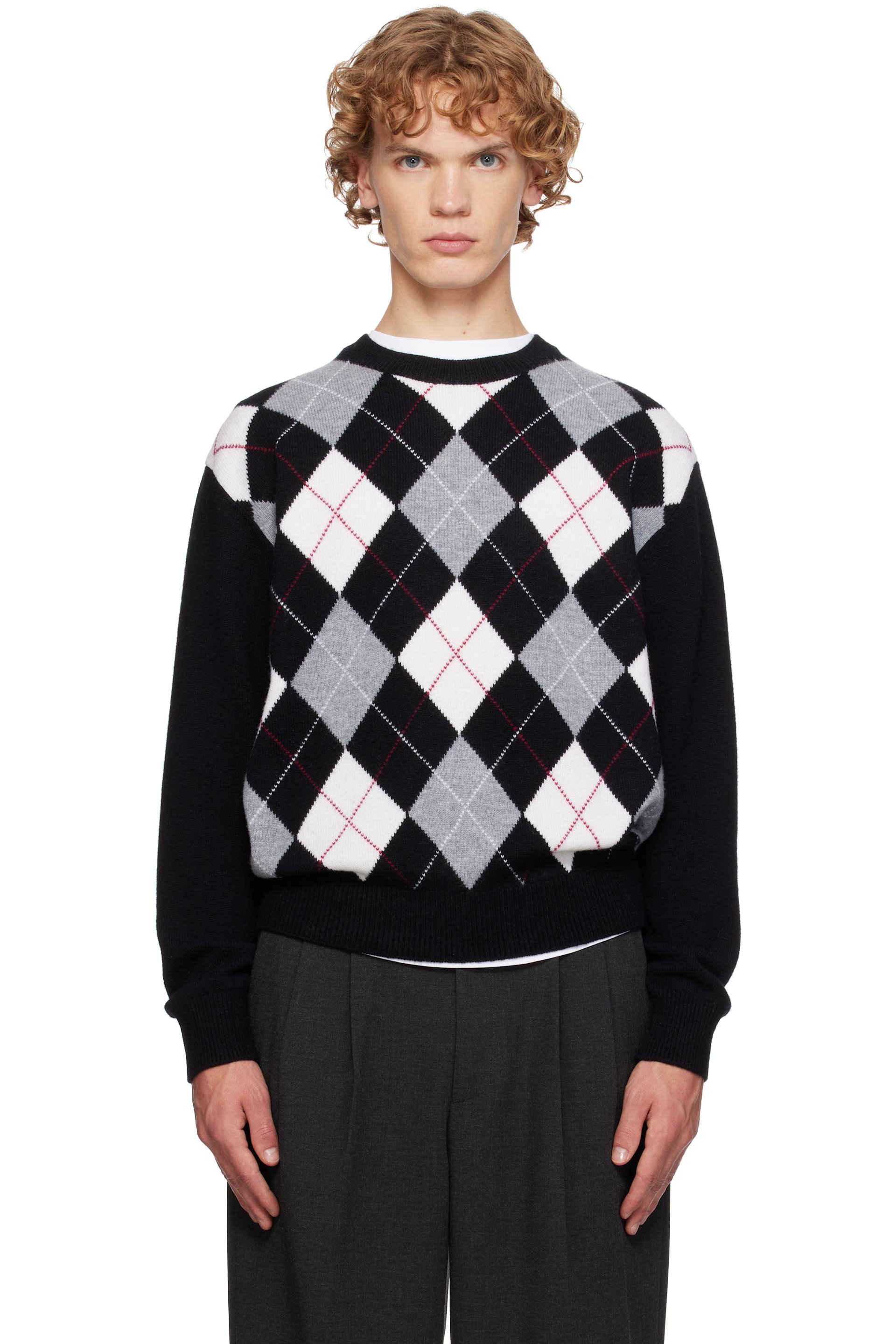 Dunst - Pull noir à motif argyle et à col ras du cou