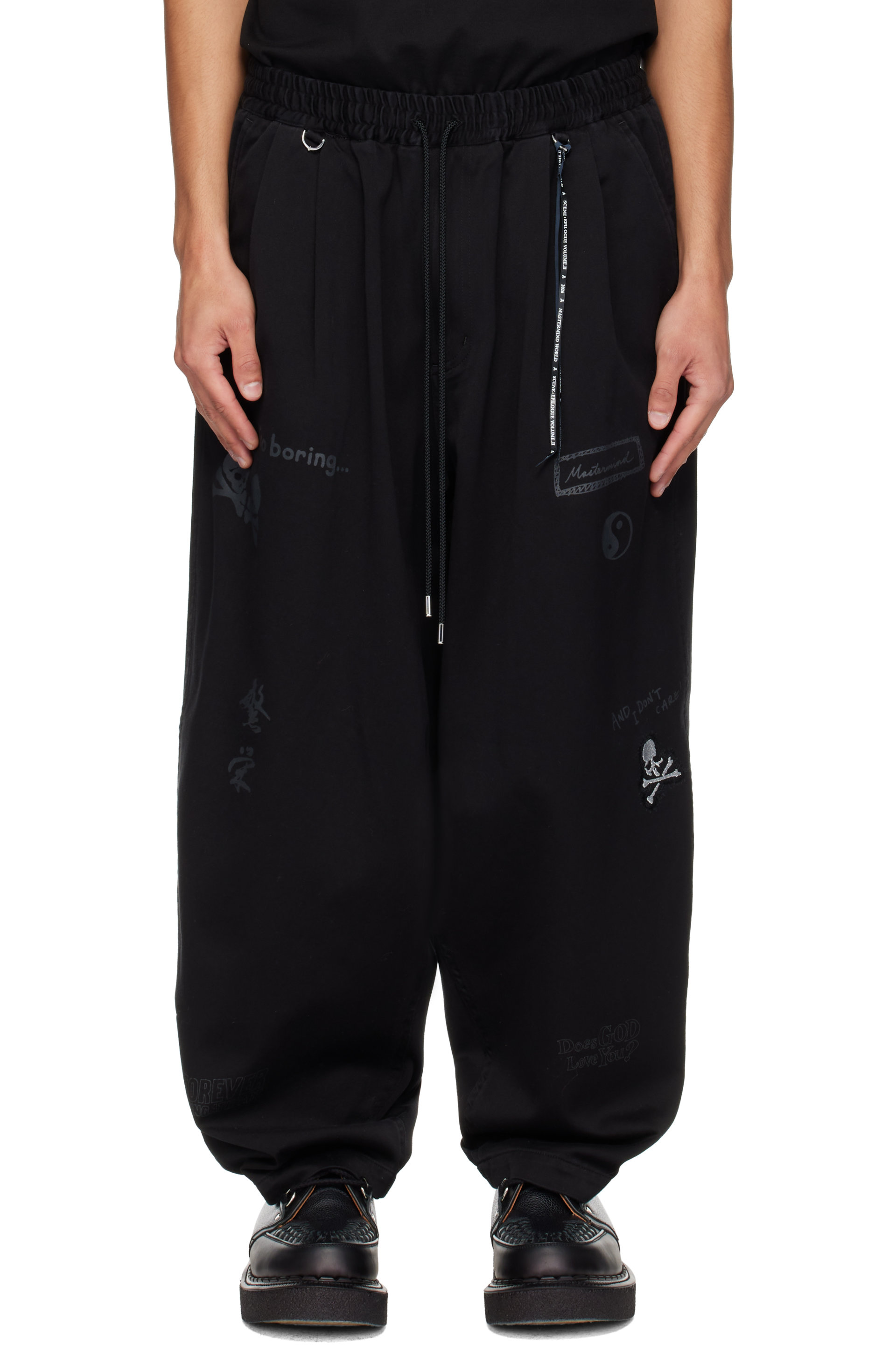 MASTERMIND WORLD - Black MW Doodle Print Wide Easy Trousers