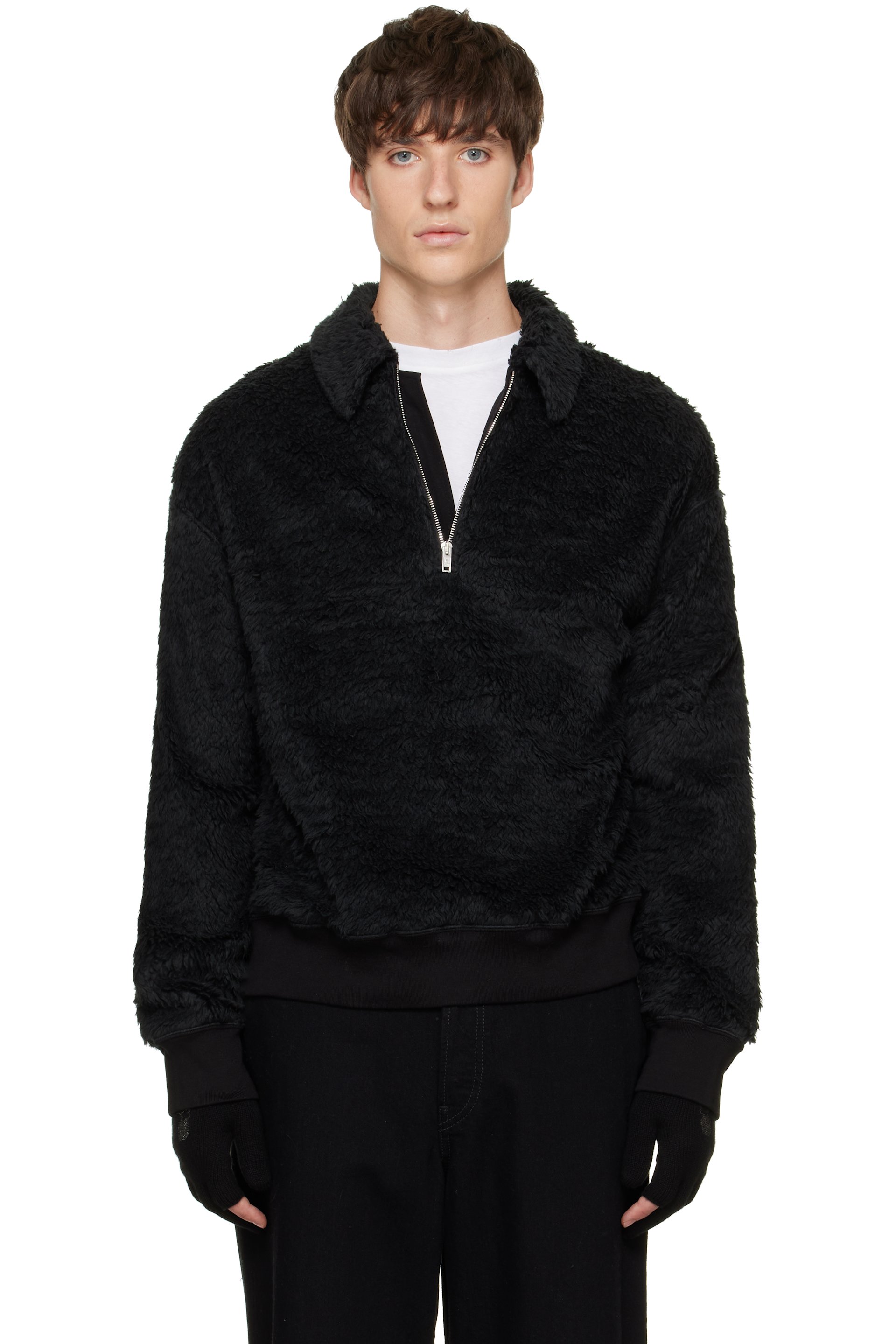 MASTERMIND WORLD - Black Shaggy Half-Zip Polo
