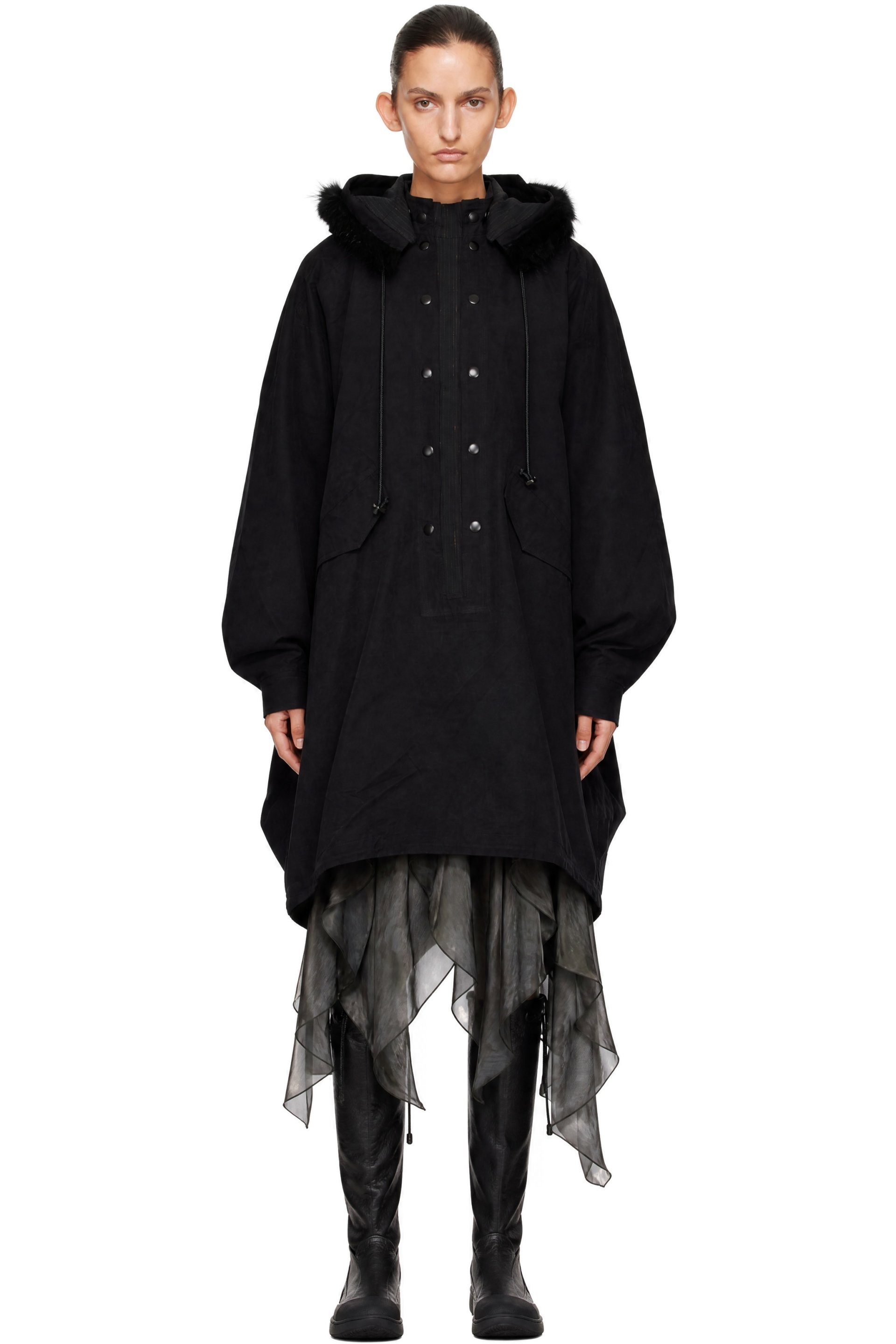 Kiko Kostadinov - Manteau de style poncho Bittern noir à capuche