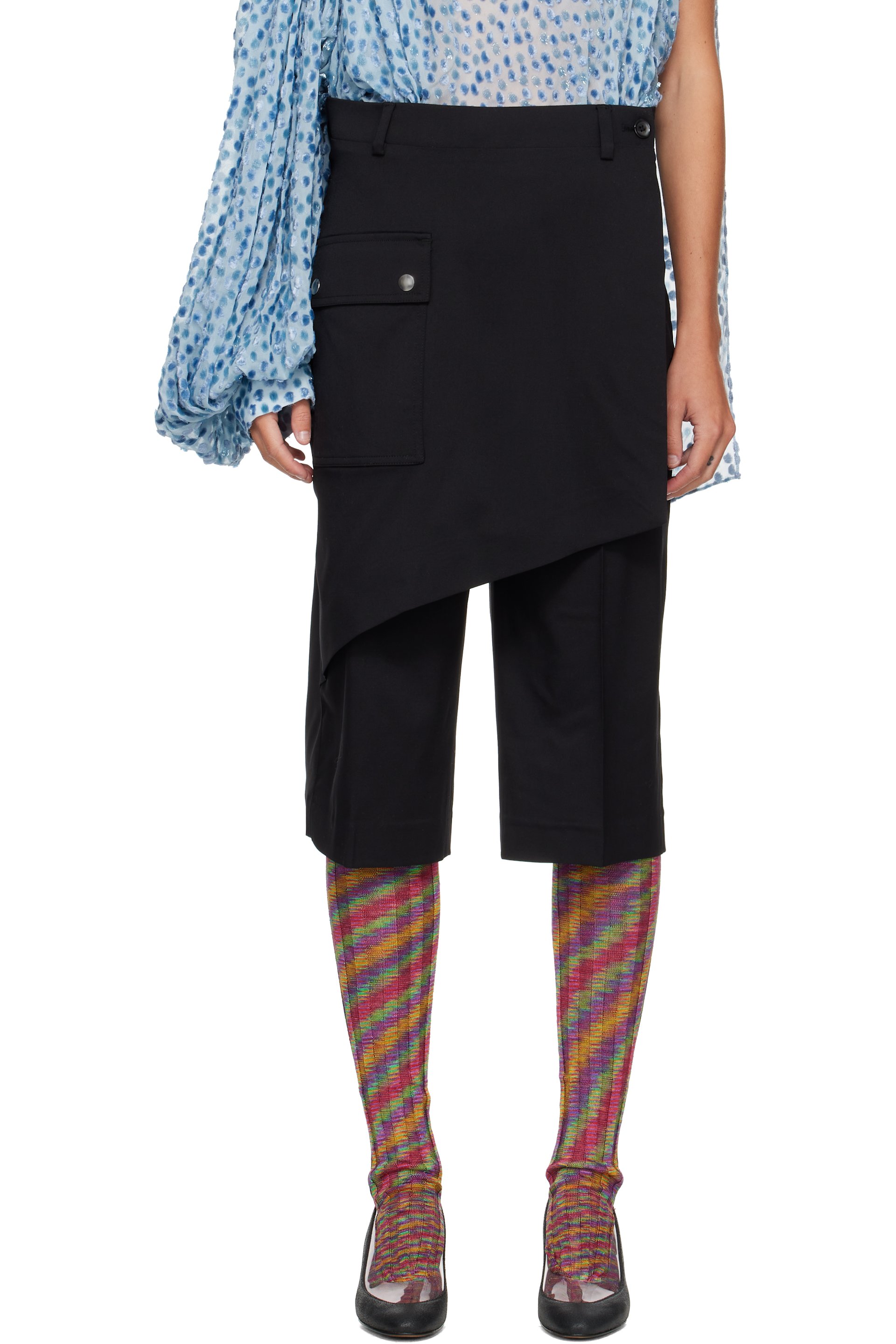 Kiko Kostadinov - Black Linnet Wrap Culottes Shorts