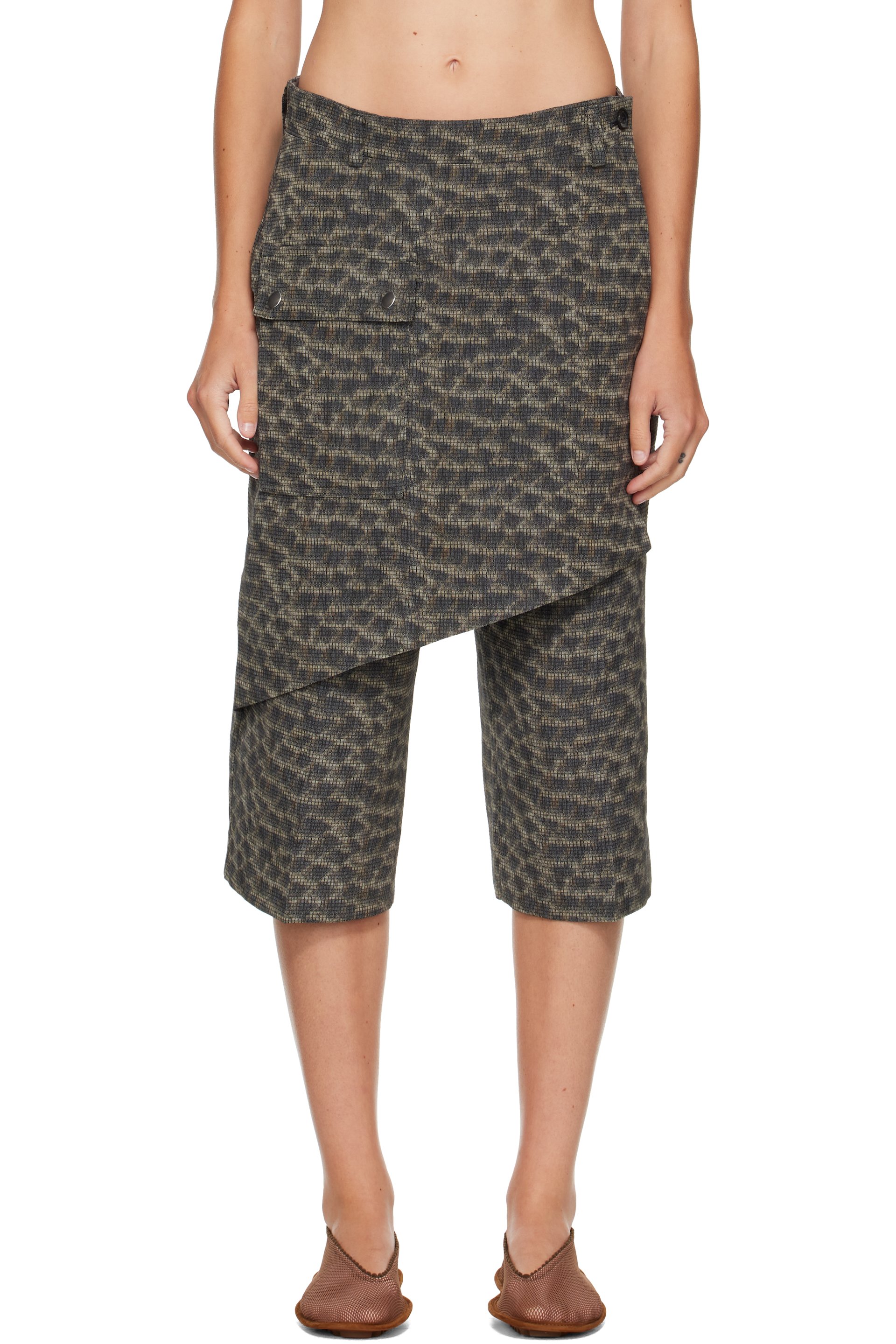 Kiko Kostadinov - Gray Linnet Wrap Culottes Shorts