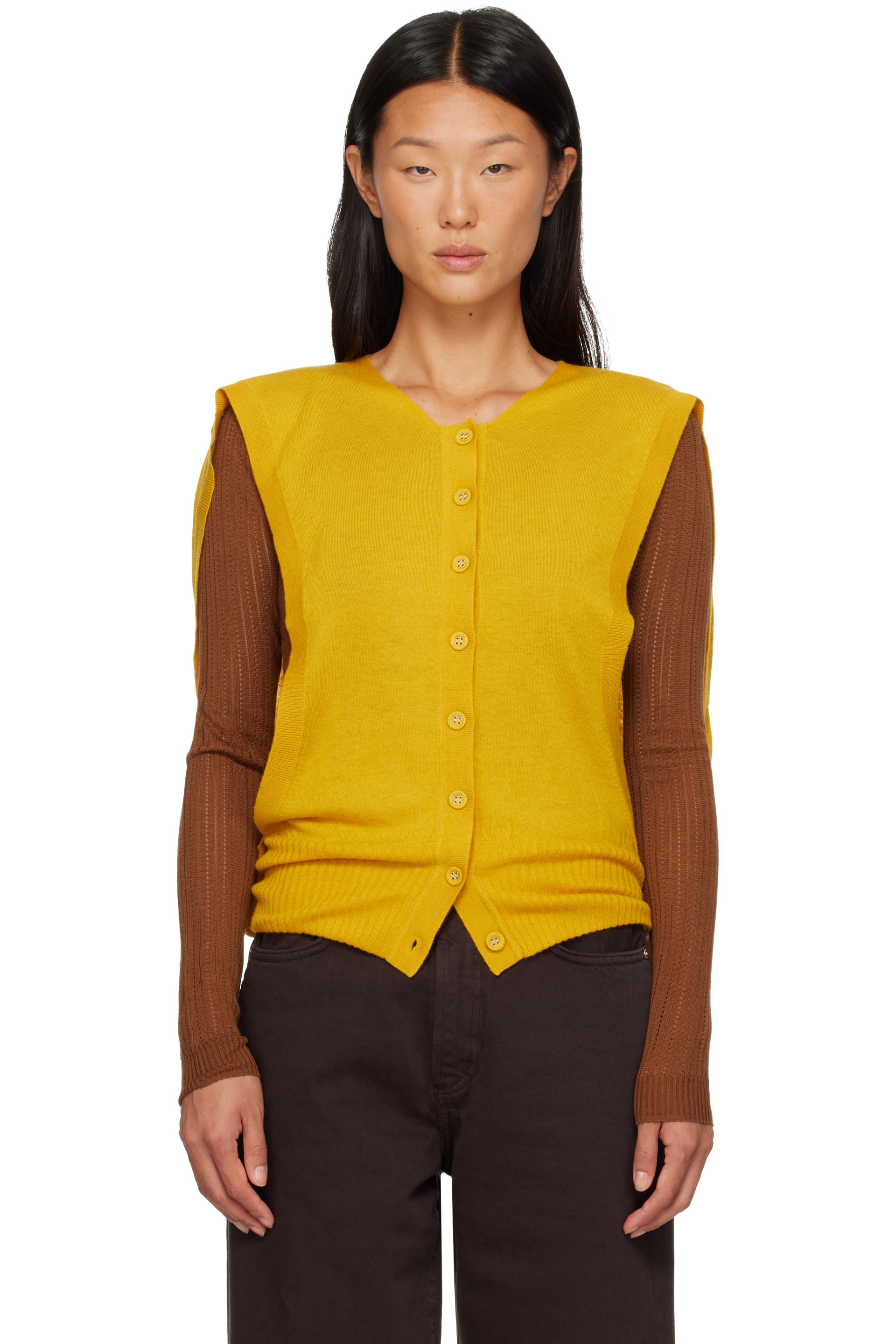 Kiko Kostadinov - Yellow & Brown Guillemot Cocoon Cardigan