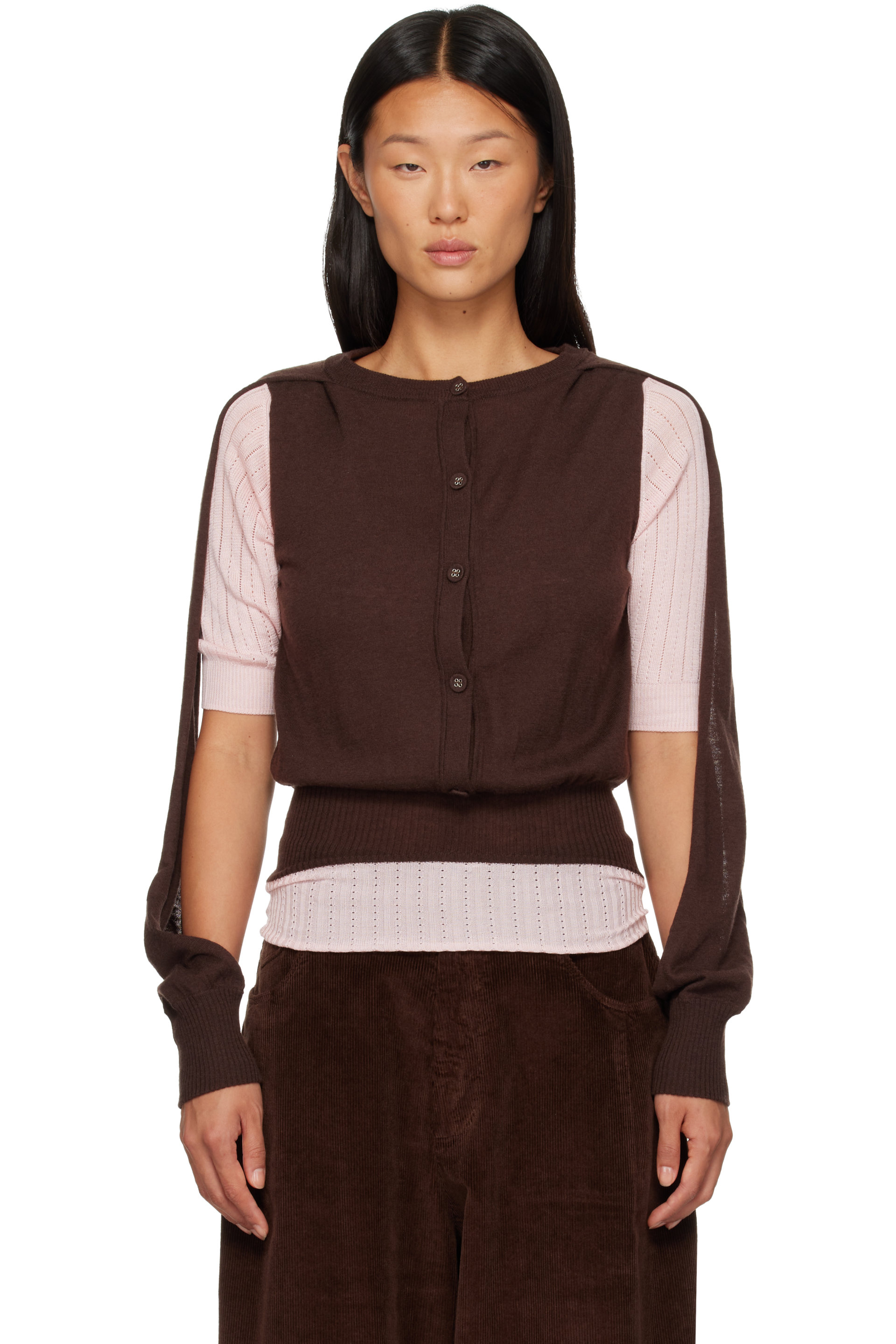 Kiko Kostadinov - Brown & Pink Corella Double Sleeve Sweater