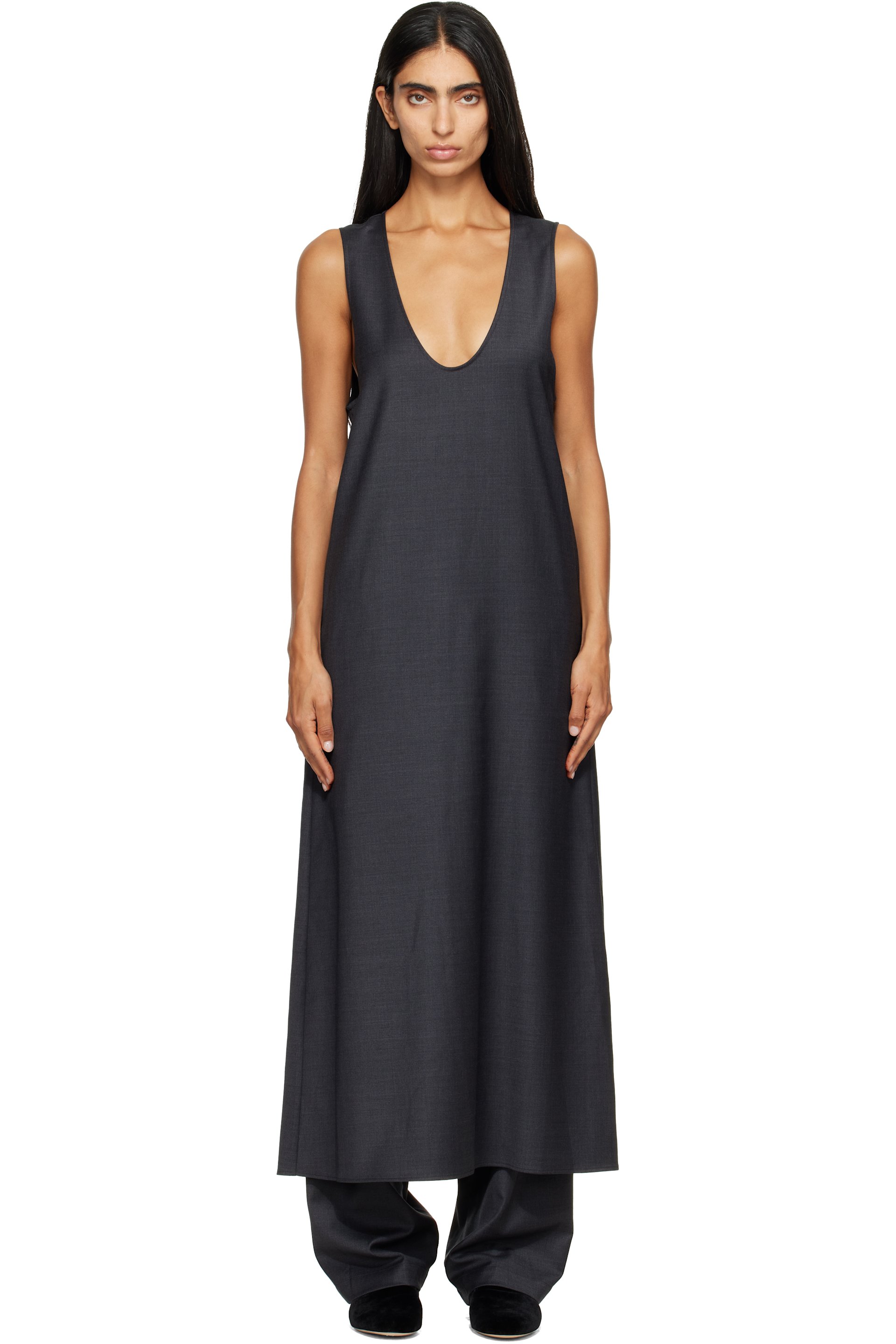ssstein - Gray Wool Silk Sleeveless Onepiece Maxi Dress