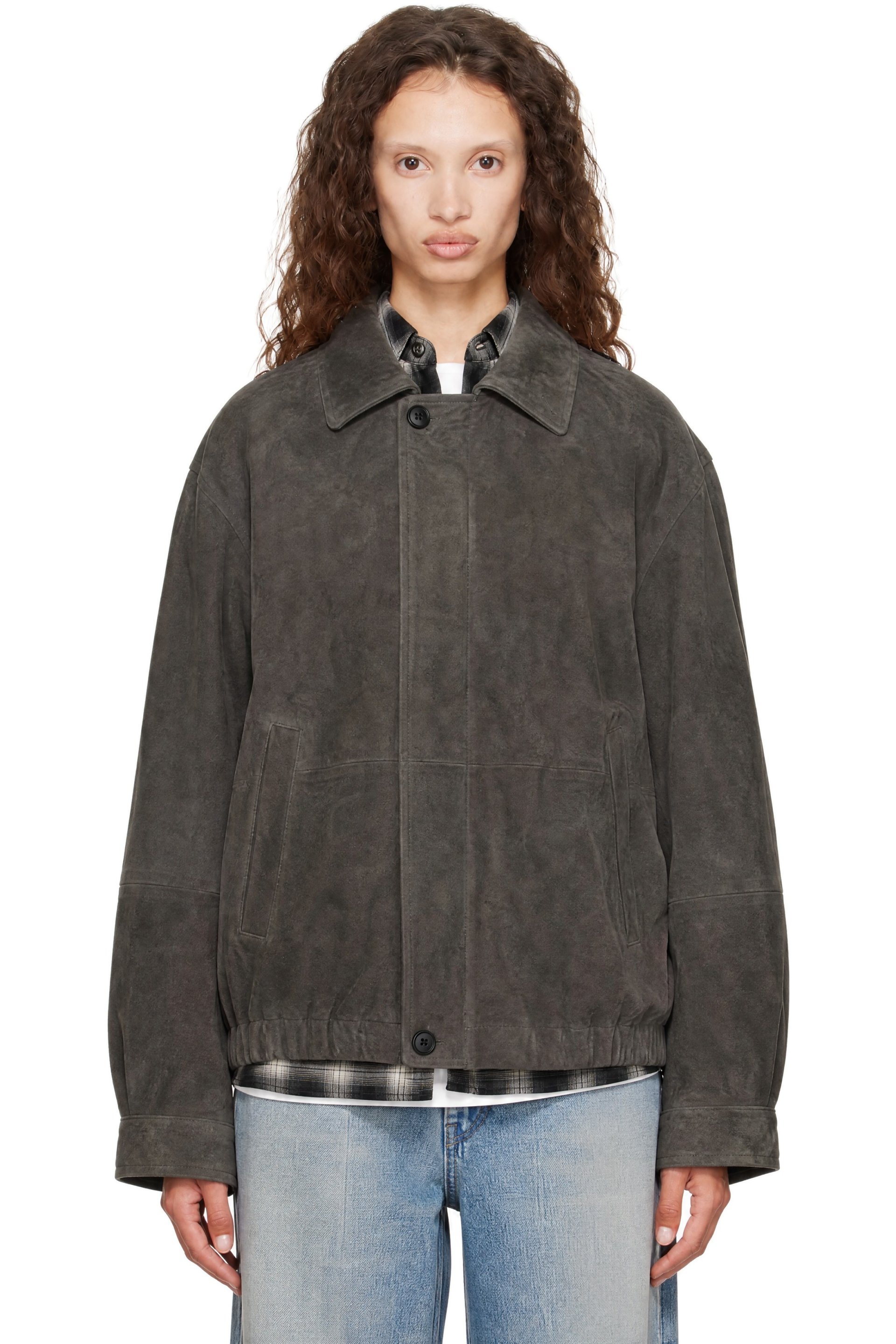 ssstein - Brown Goat Suede Zip Jacket